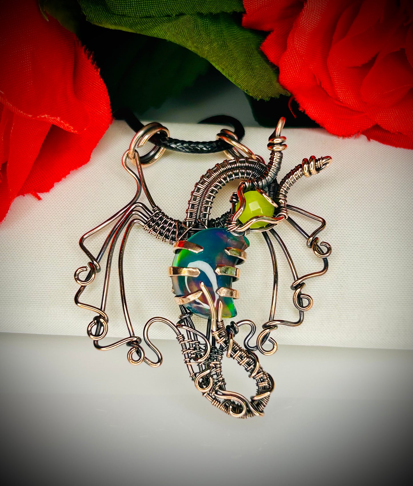 Copper Aurora Opal Crescent Moon Dragon