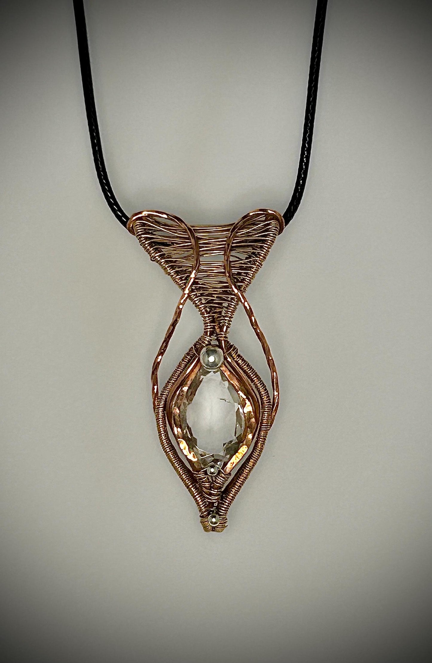 Copper and Bronze Crystal Quartz Pendant