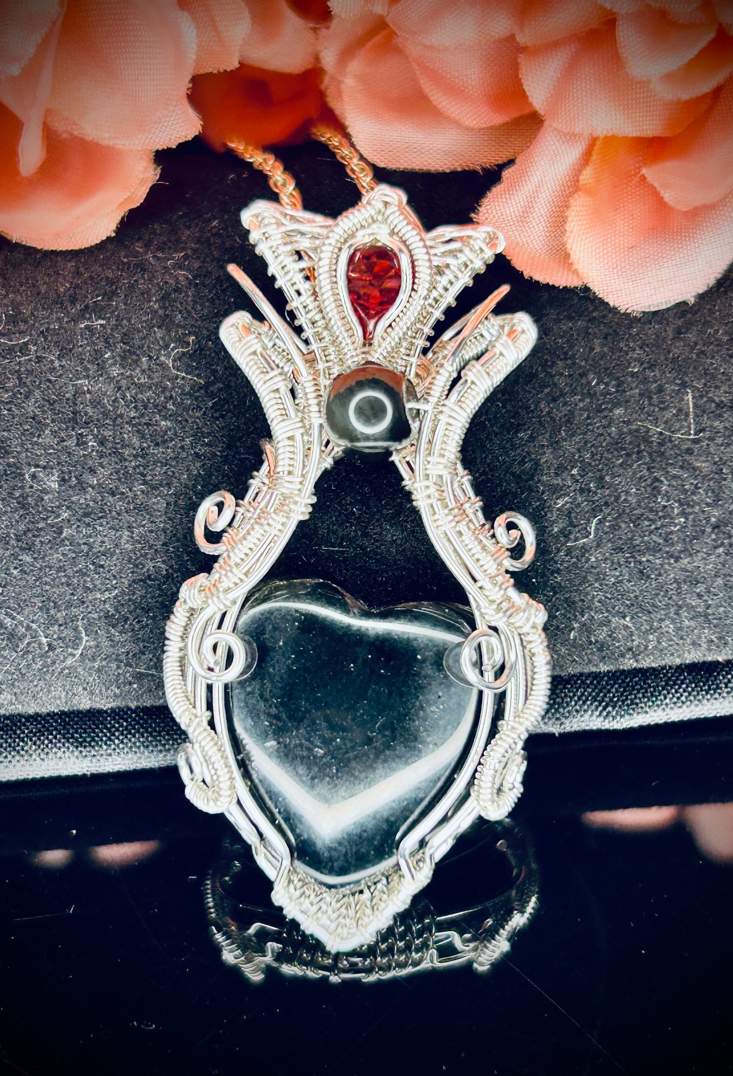 Silver Black Onyx & Garnet Pendant