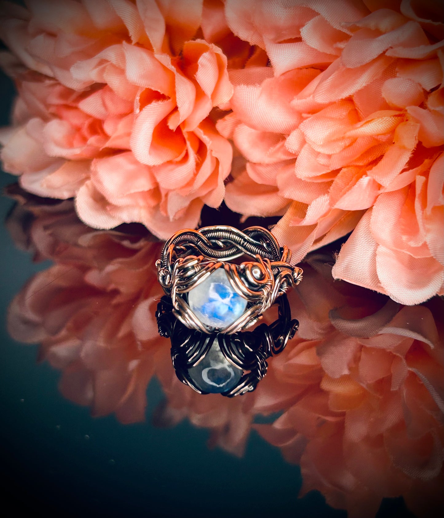 Copper Rainbow Moonstone Ring size 8