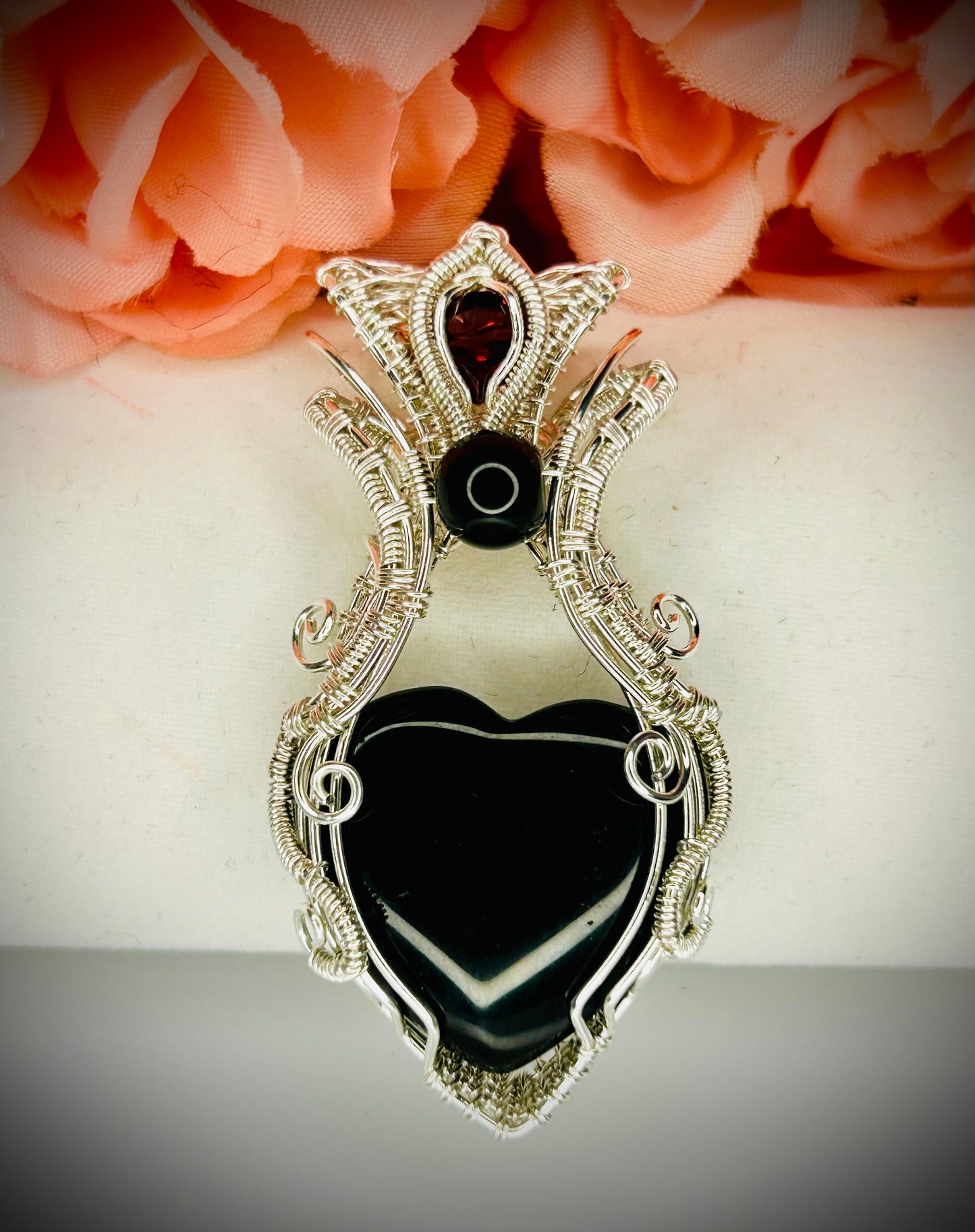 Silver Black Onyx & Garnet Pendant