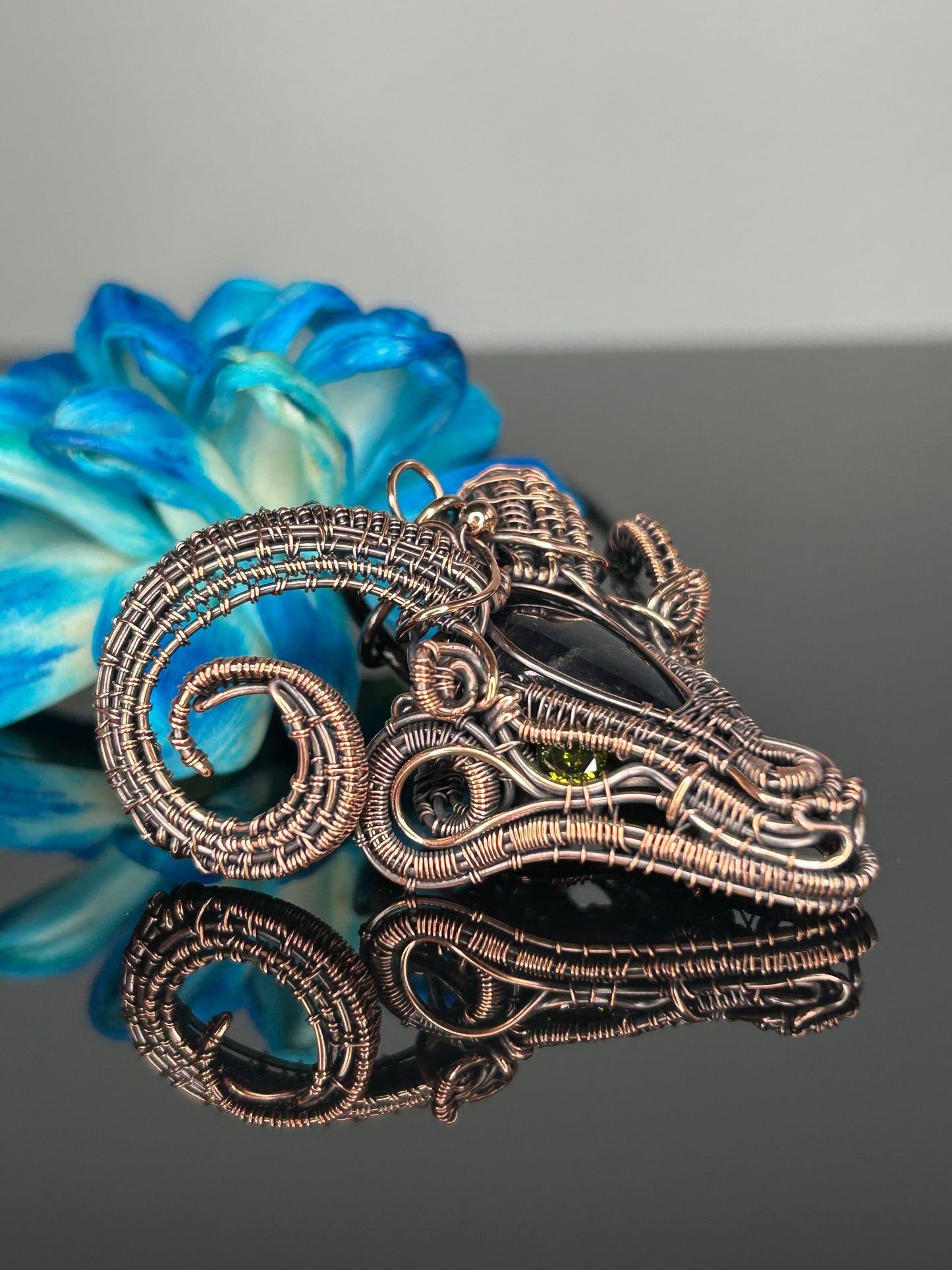 Iolite Sunstone 3D Rams Head Pendant