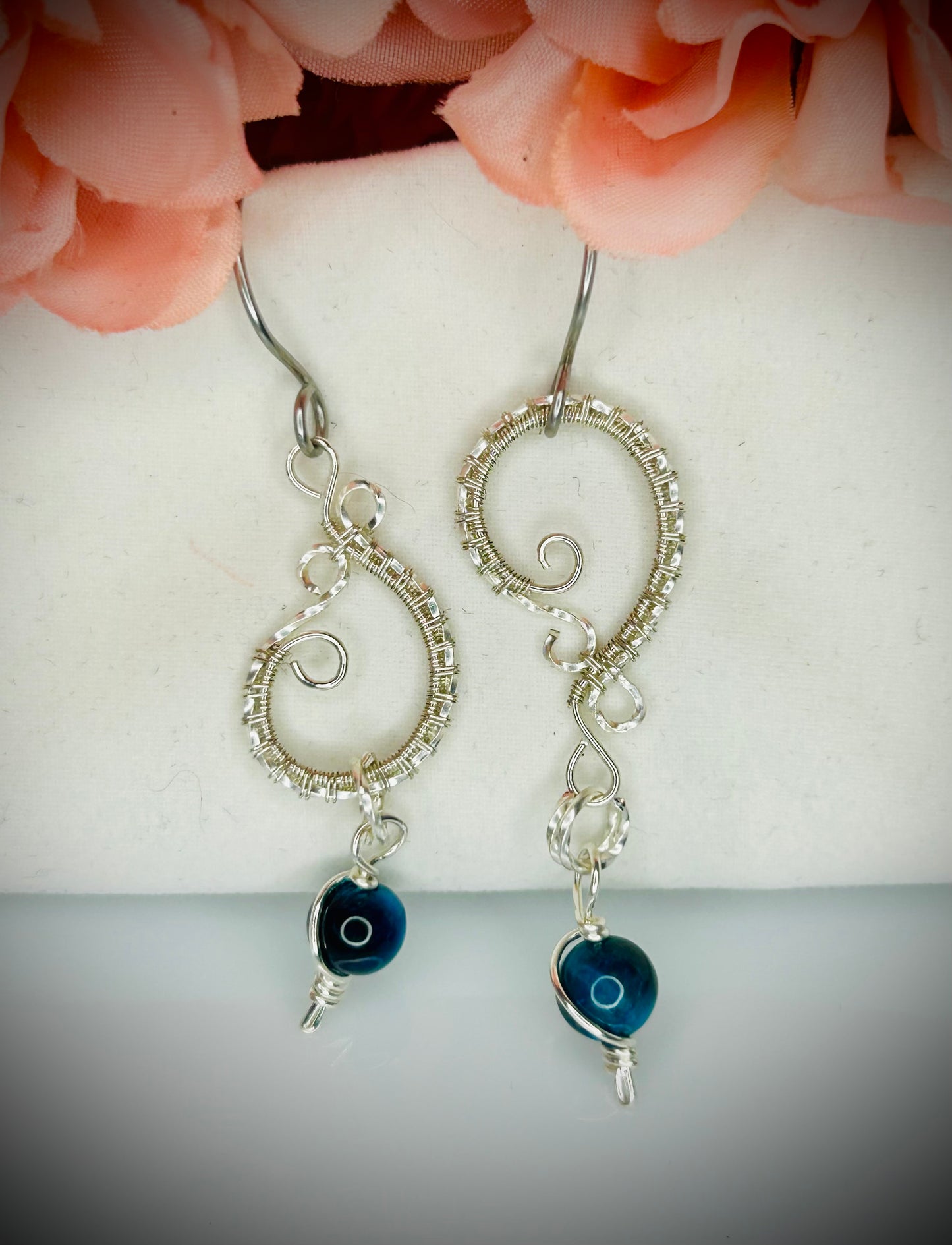 Silver Aquamarine Tiger’s Eye Bead Earrings