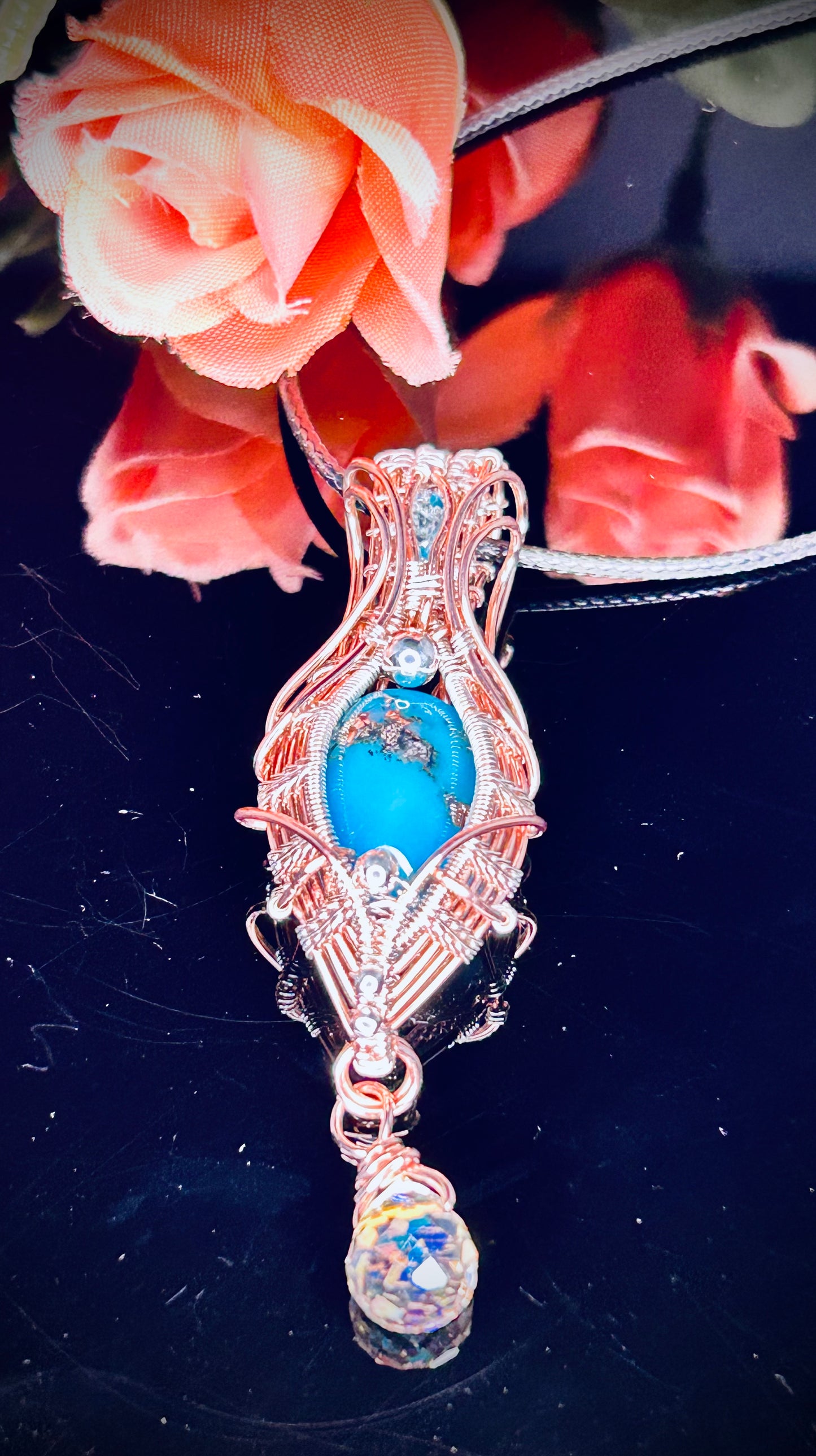 Copper/Silver Persian Turquoise & Blue Topaz Pendant