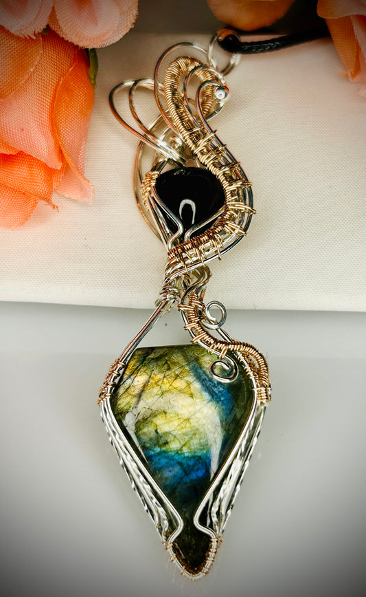 Sterling Silver/RG Labradorite & Smoked Ethiopian Opal Pendant