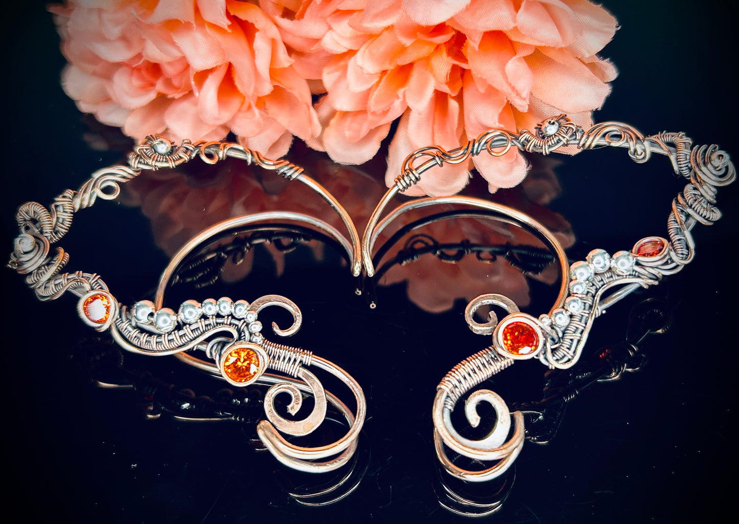 Copper Emerald Elven Ear Cuffs