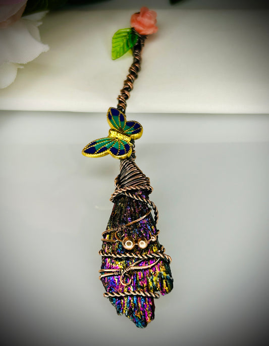 Titanium Coated Kyanite Fan Witch’s Broom Pendant