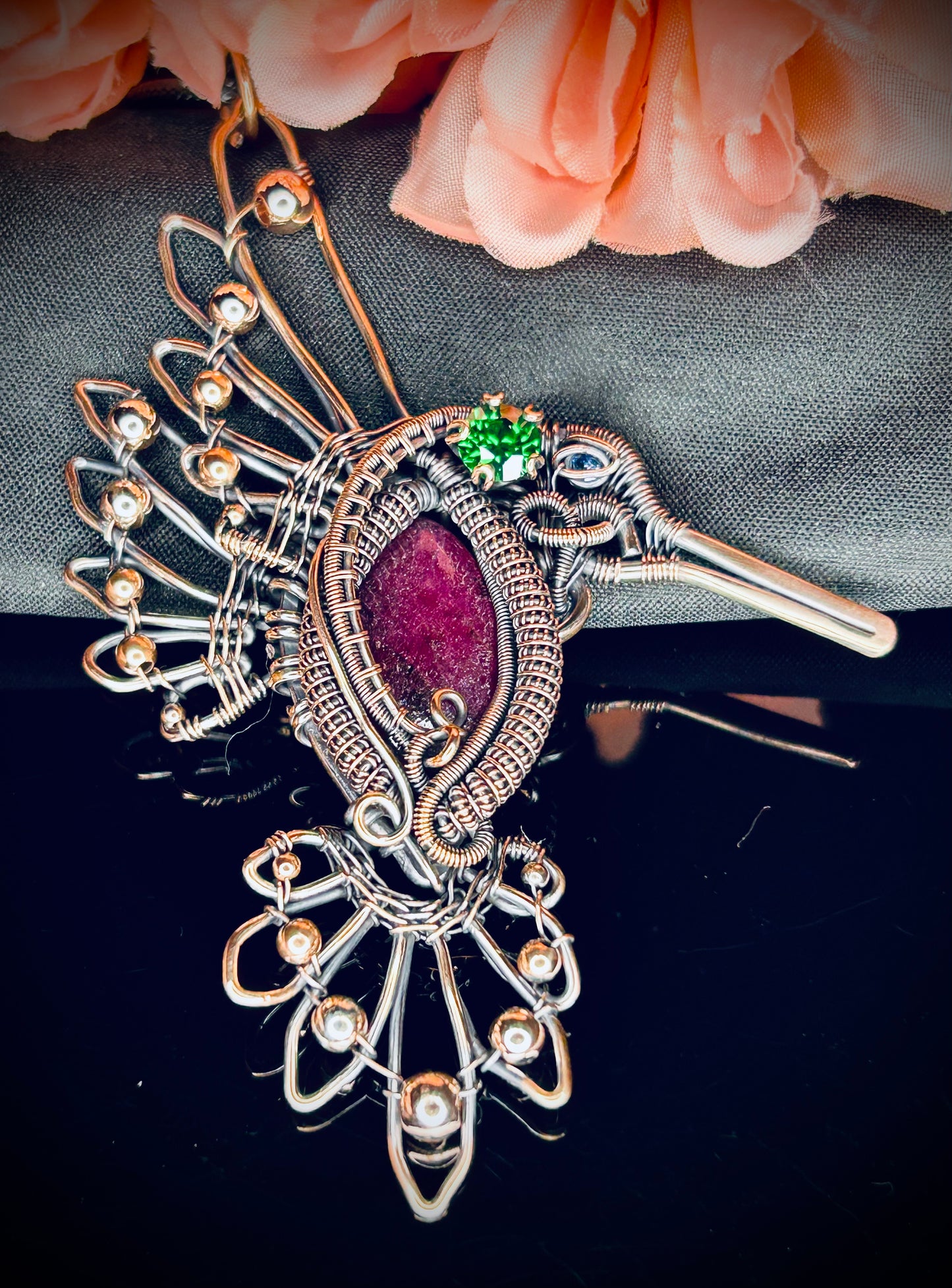 Copper Ruby Hummingbird Pendant