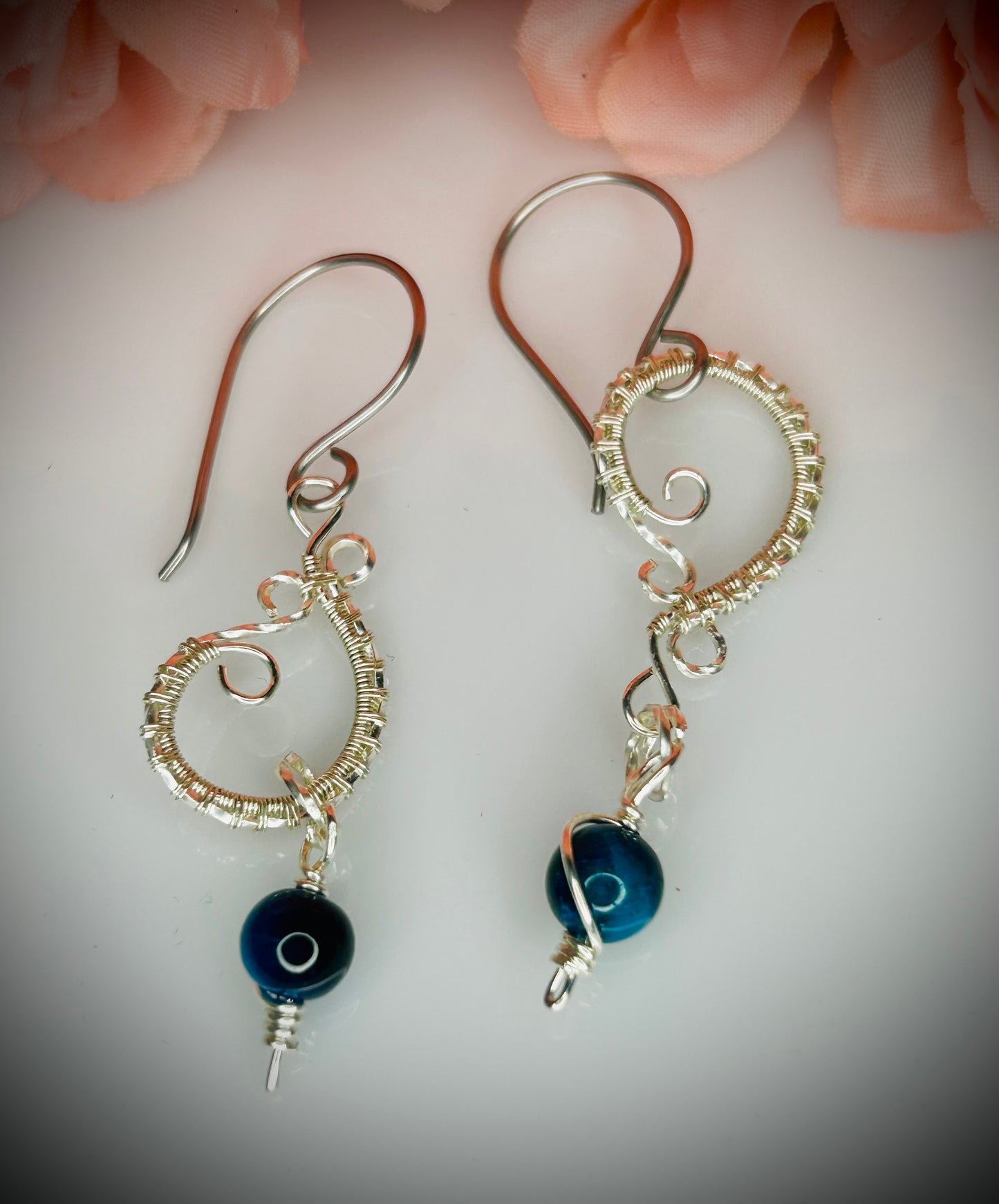 Silver Aquamarine Tiger’s Eye Bead Earrings