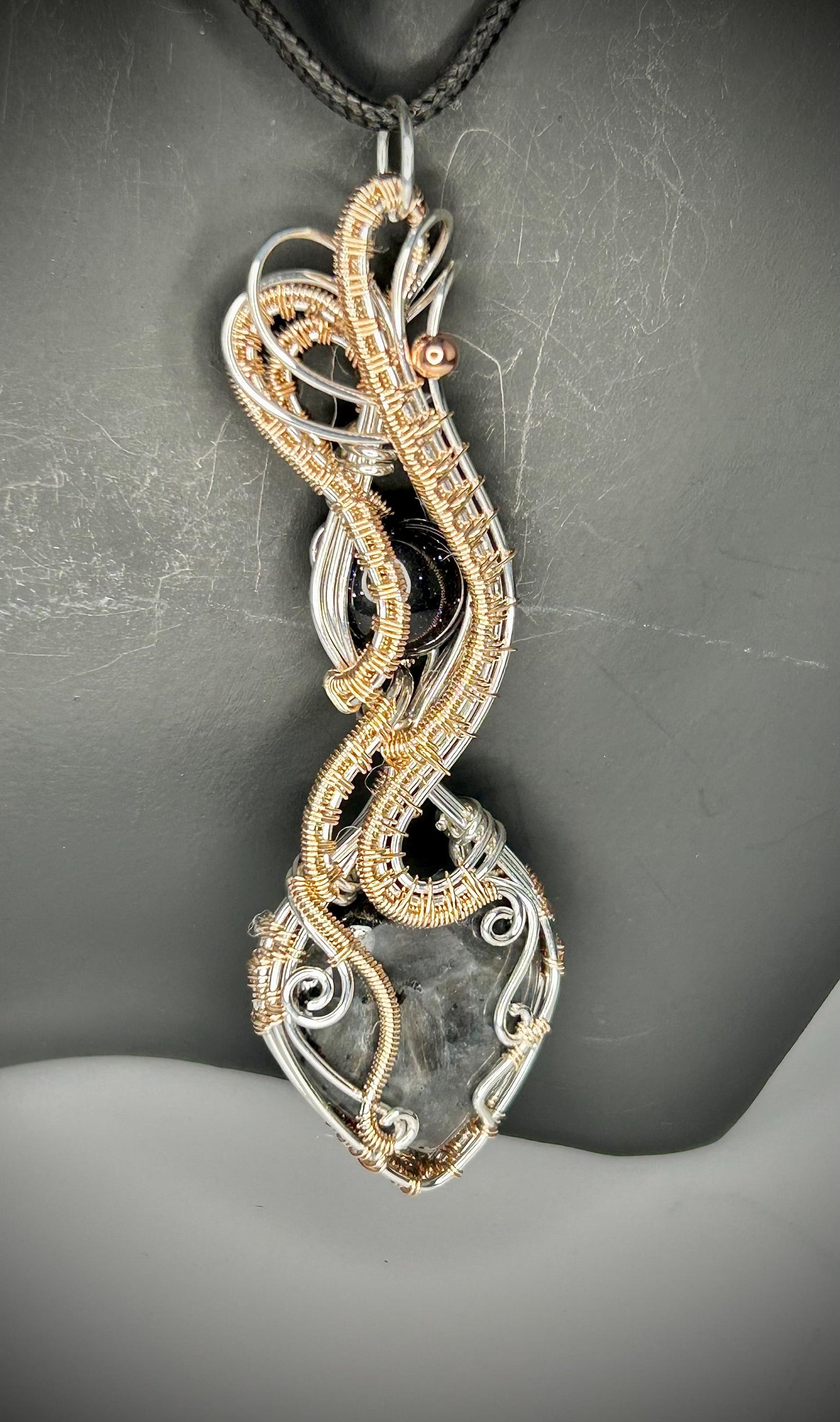 Silver/Rose Gold Filled Larvakite Heart Pendant