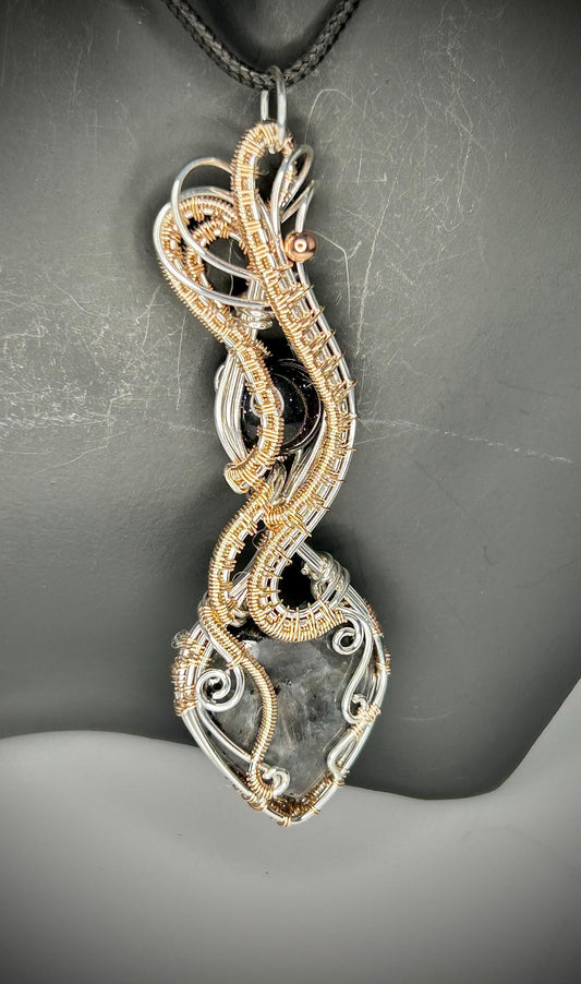 Silver/Rose Gold Filled Larvakite Heart Pendant