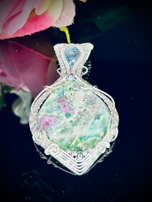 Silver Fuschite & Kyanite Pendant