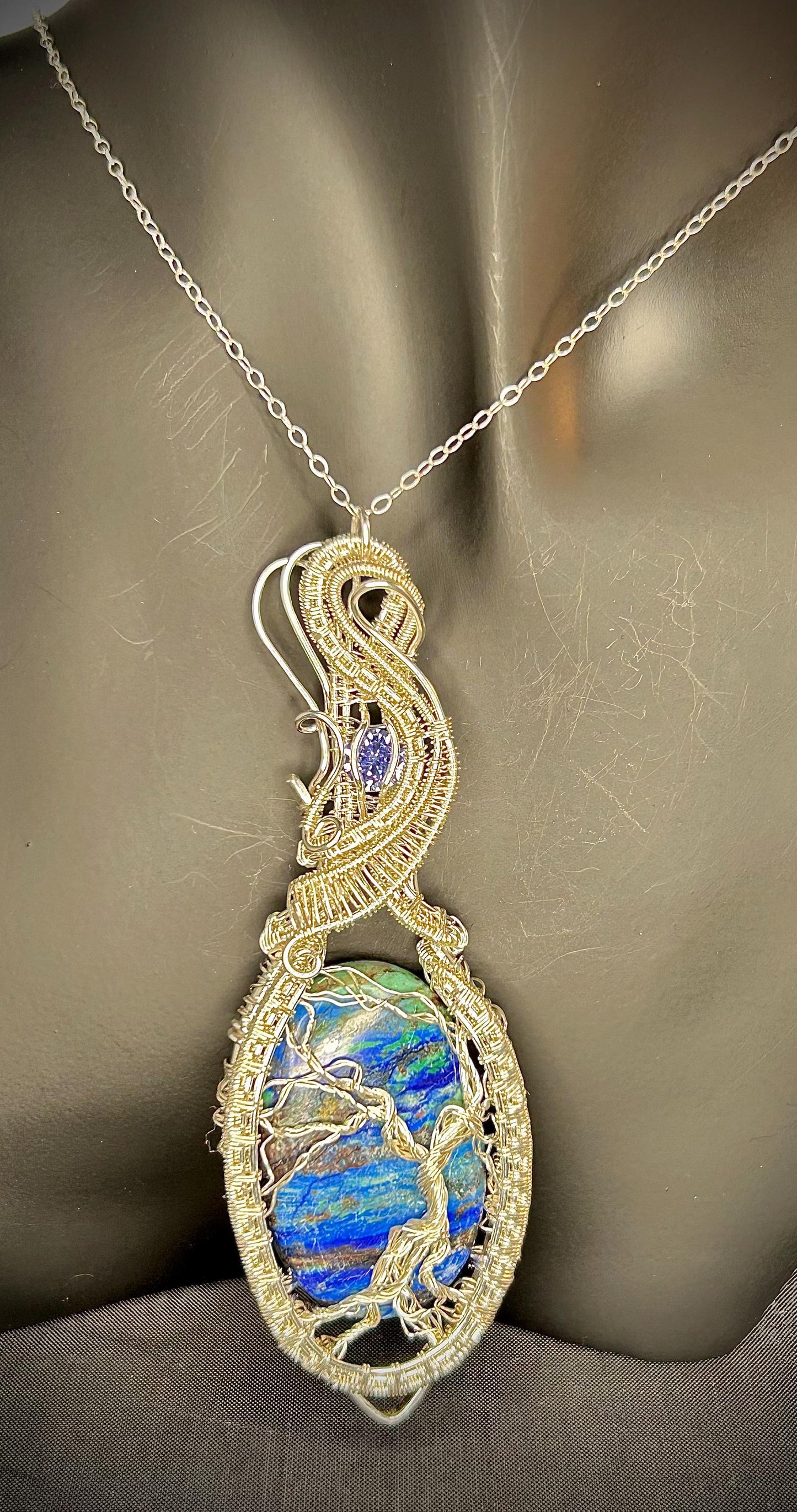 Silver Bluebird Azurite TOL Pendant