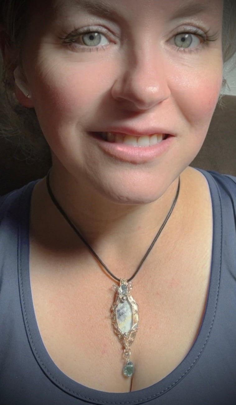 Silver/RG Blue Scheelite & Blue Topaz Pendant