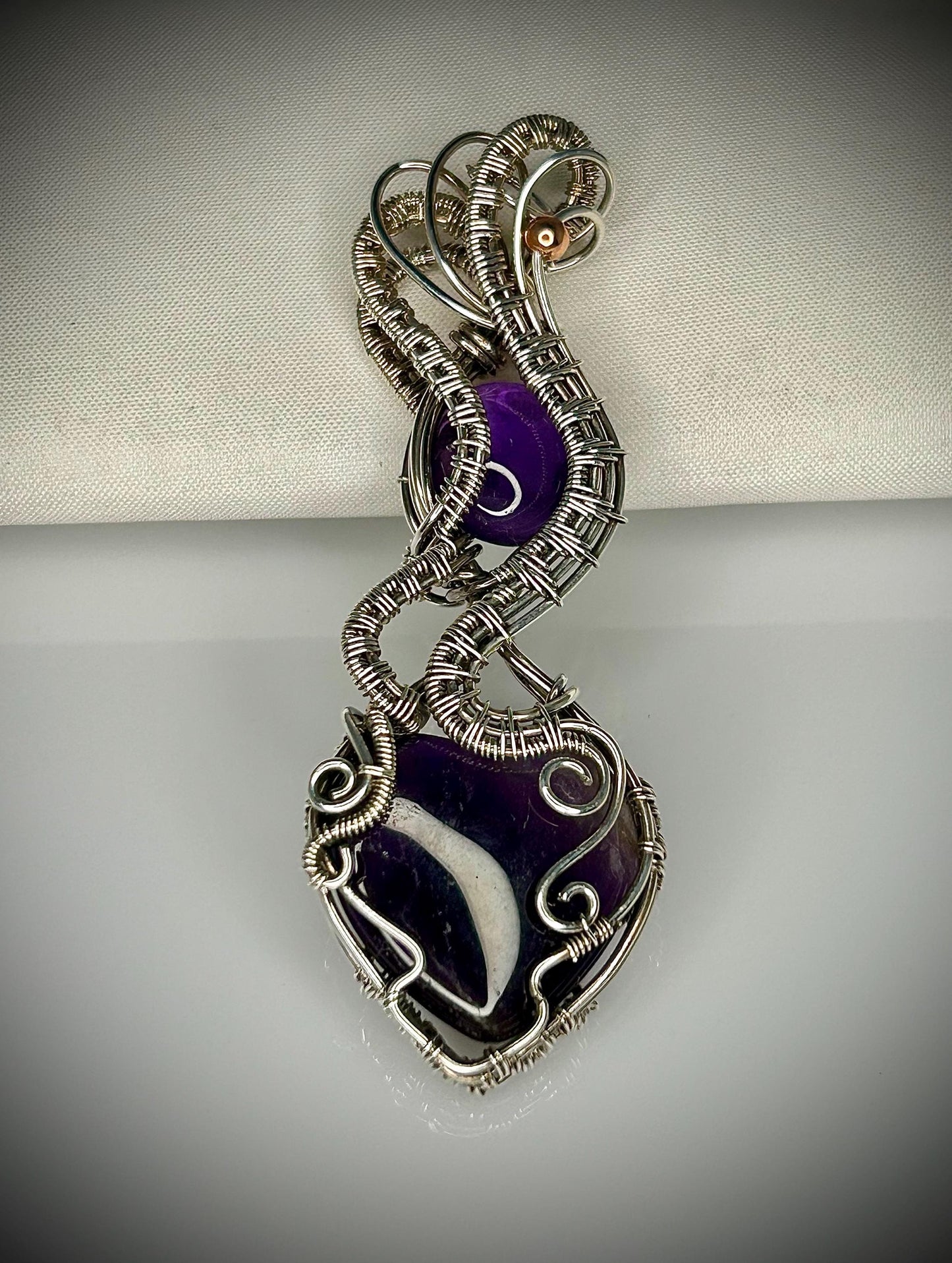 Silver Double Stone Amethyst Heart Pendant
