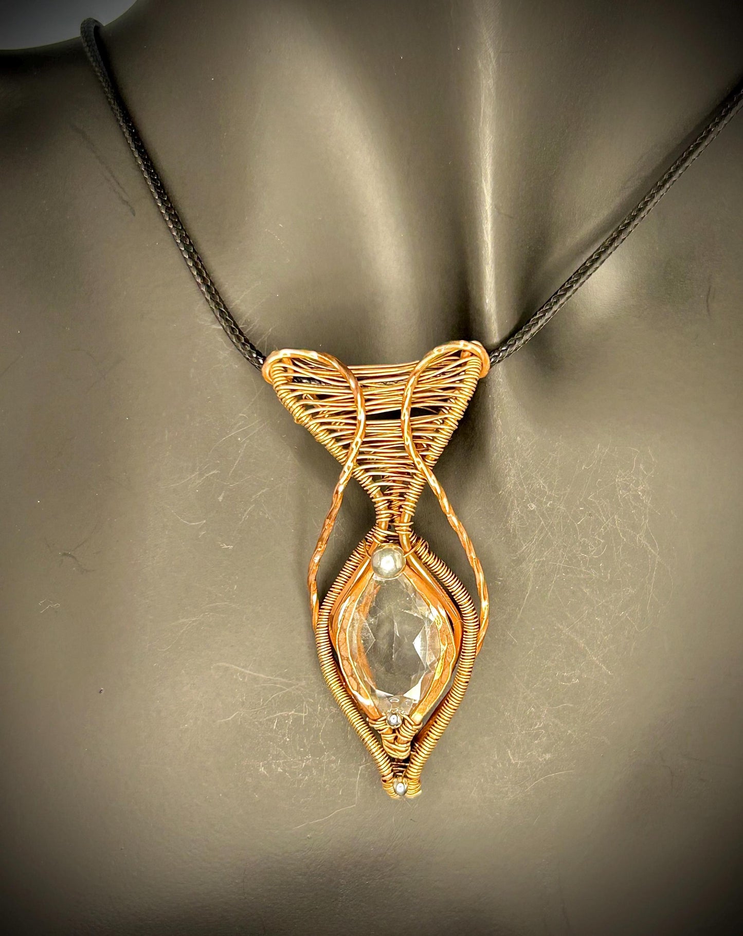 Copper and Bronze Crystal Quartz Pendant
