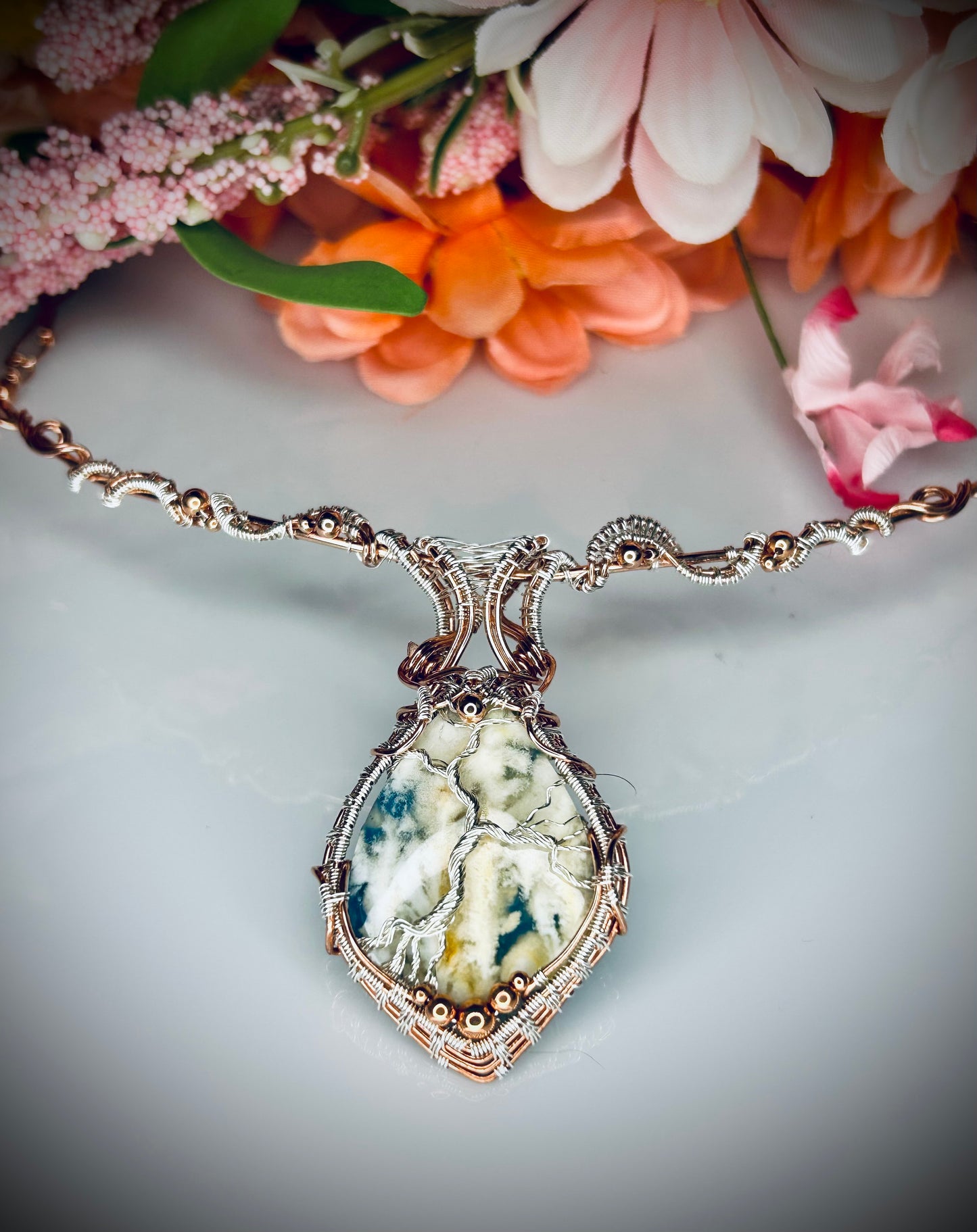 Plume Agate Doublet Tree of Life Choker