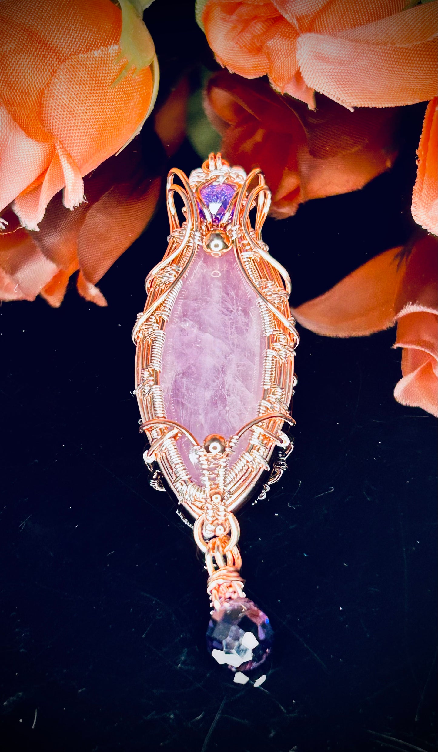 Copper/Silver Kunzite & Cubic Zirconia Pendant