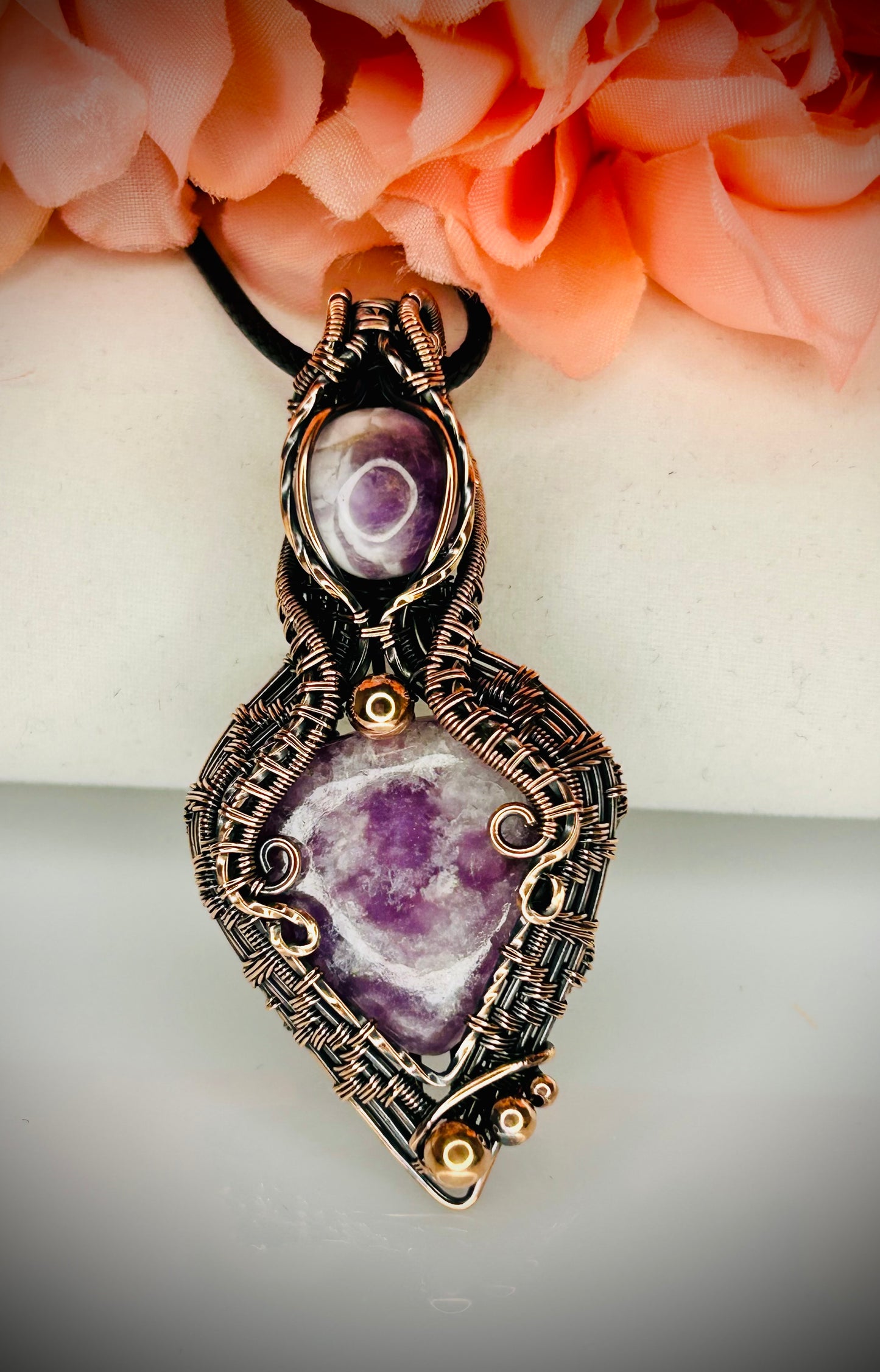 Copper Lepidolite & Amethyst Pendant