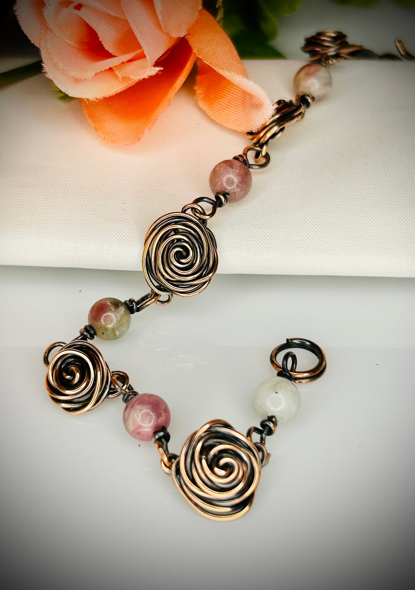 Copper Rose Beaded Bracelet