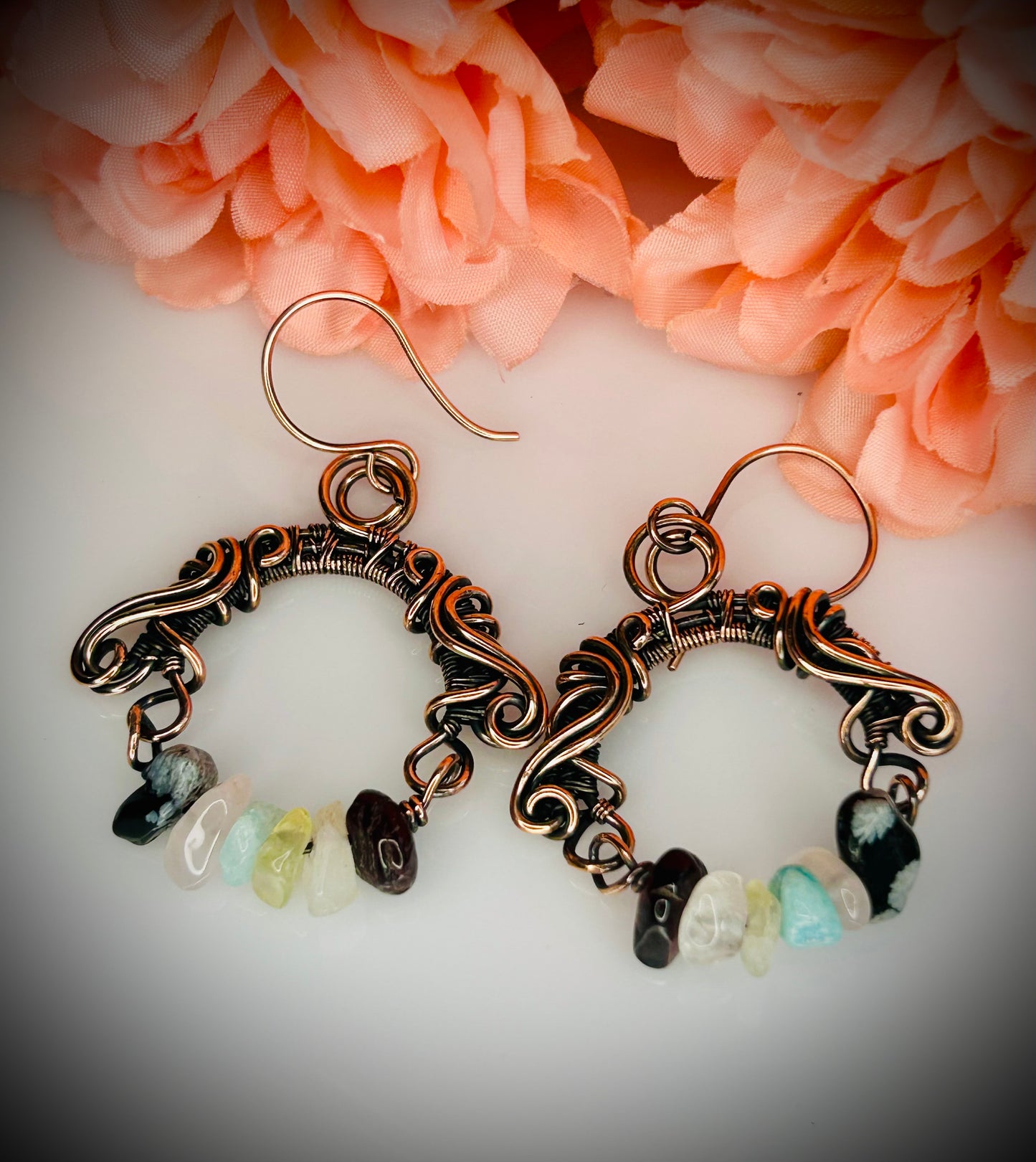 Copper Multi Stone Earrings