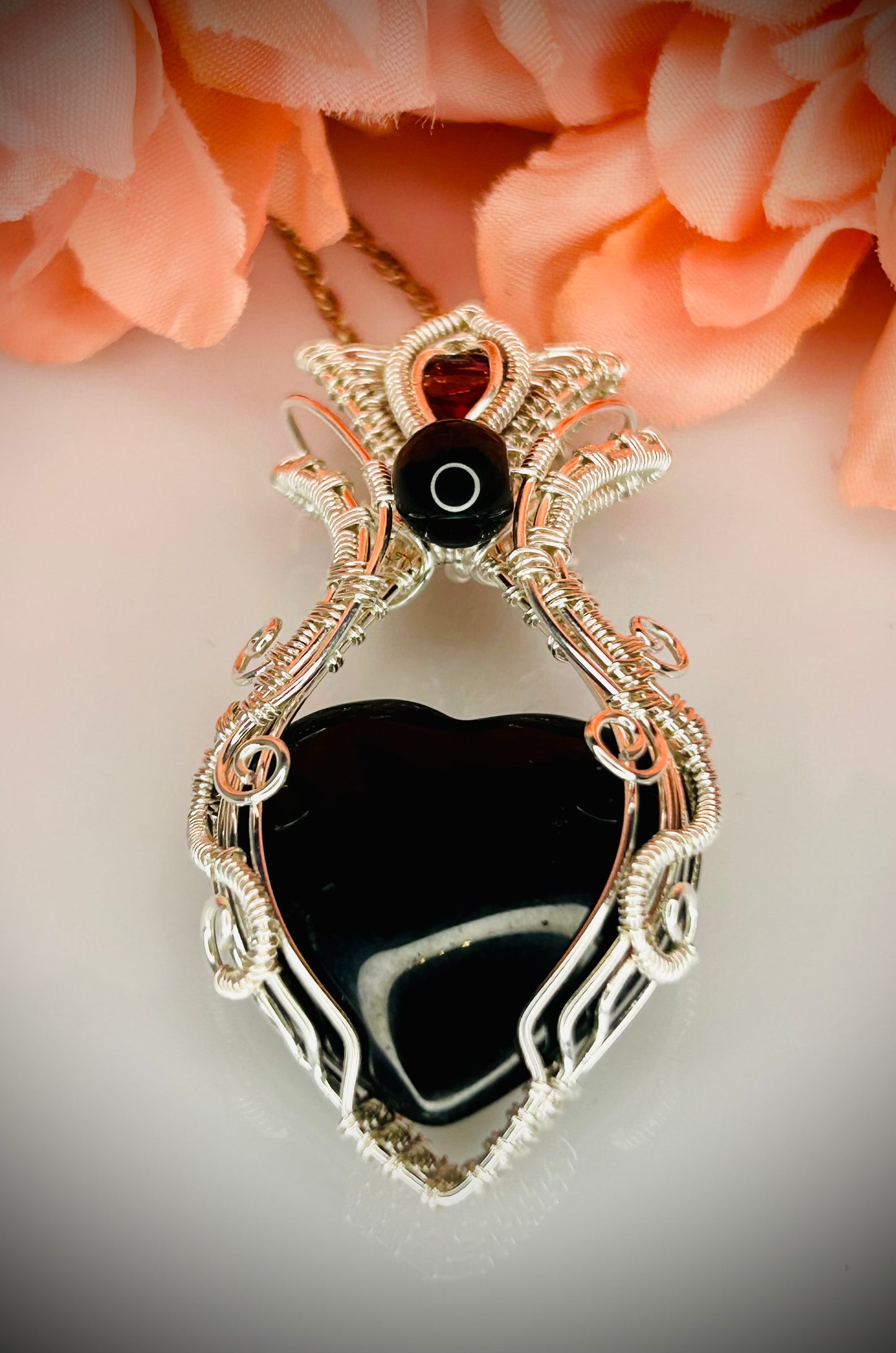 Silver Black Onyx & Garnet Pendant