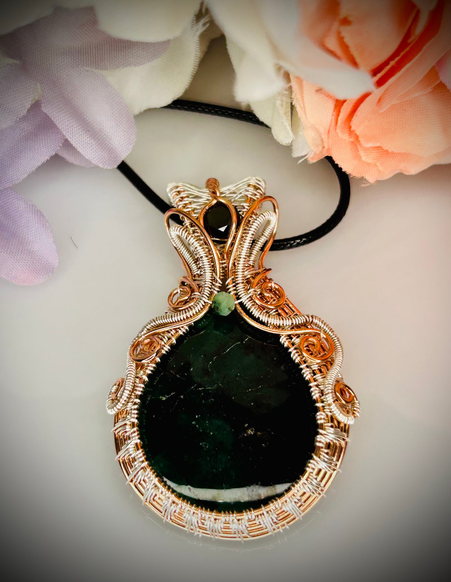 Copper/Sterling Silver Emerald Pendant