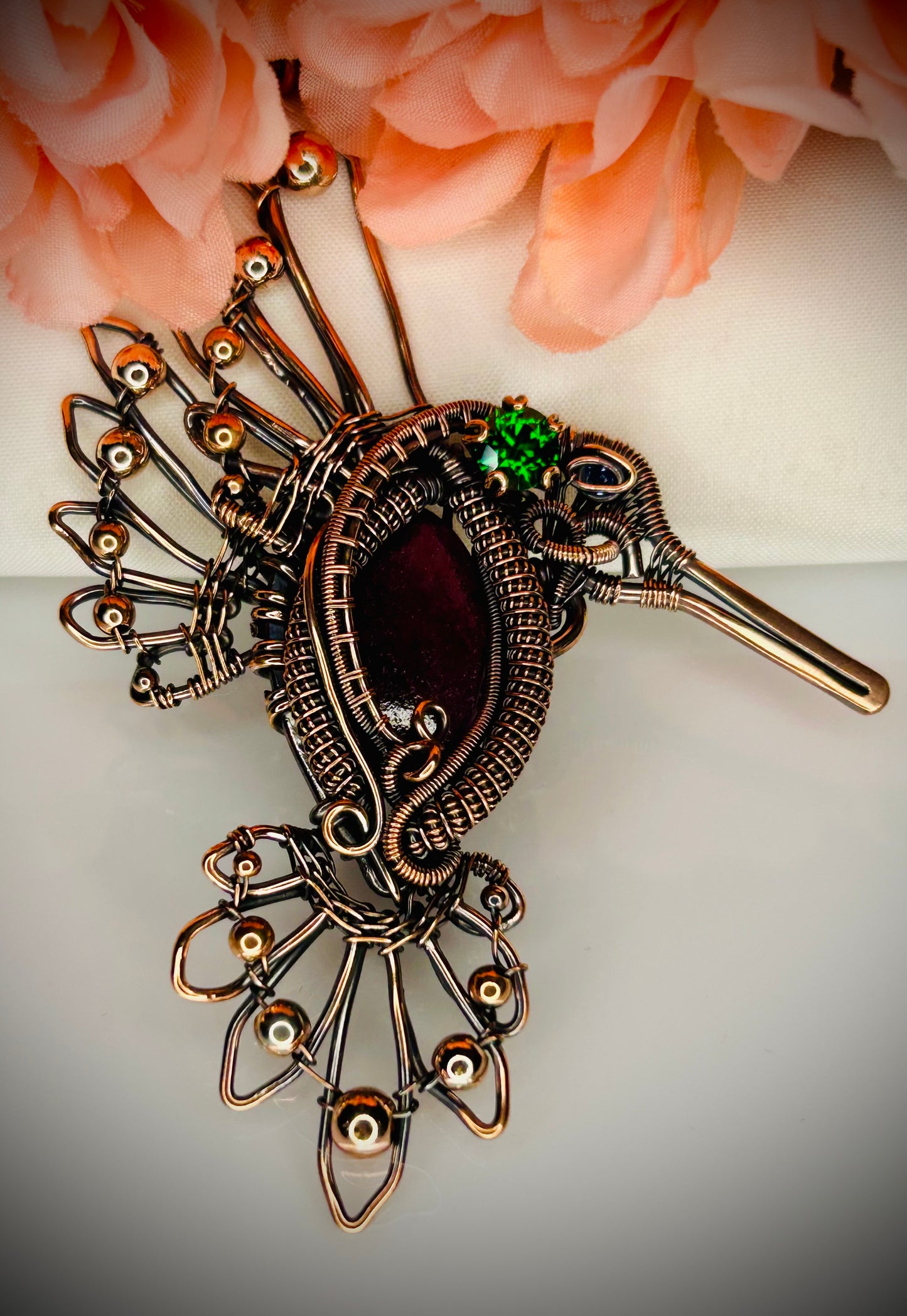 Copper Ruby Hummingbird Pendant