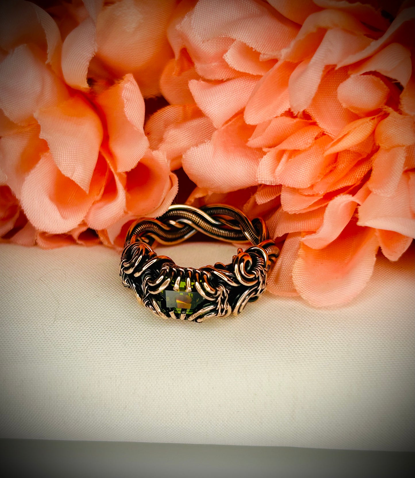 Copper Emerald Cut Cubic Zirconia Ring size 8