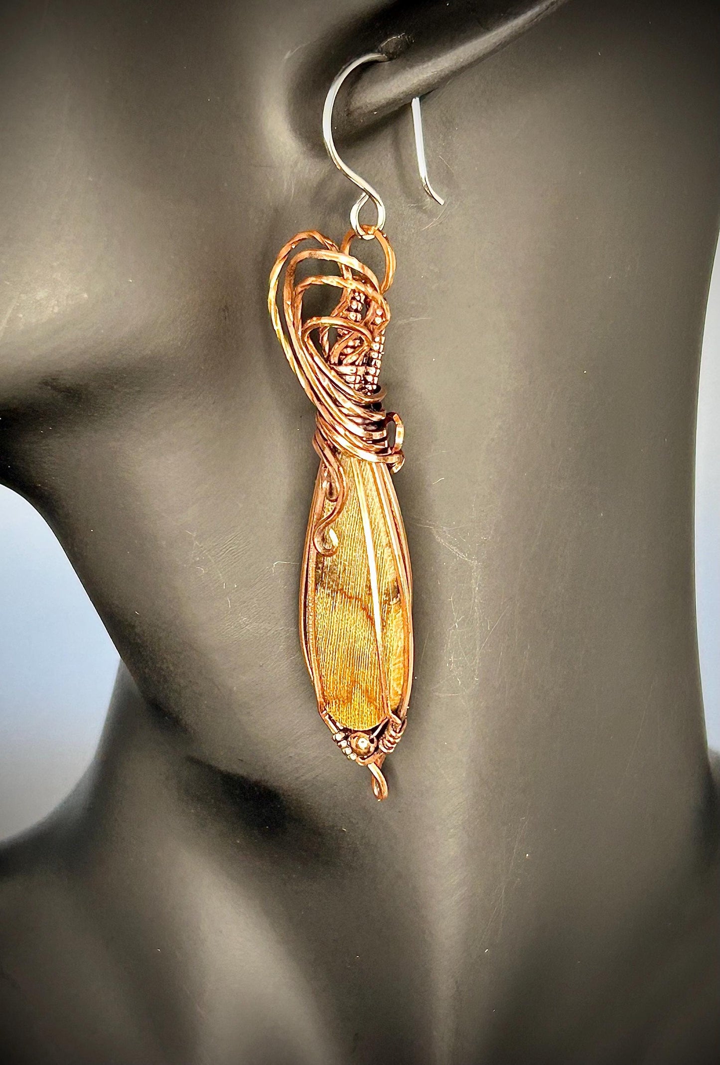 Copper Petrified Wood Earrings