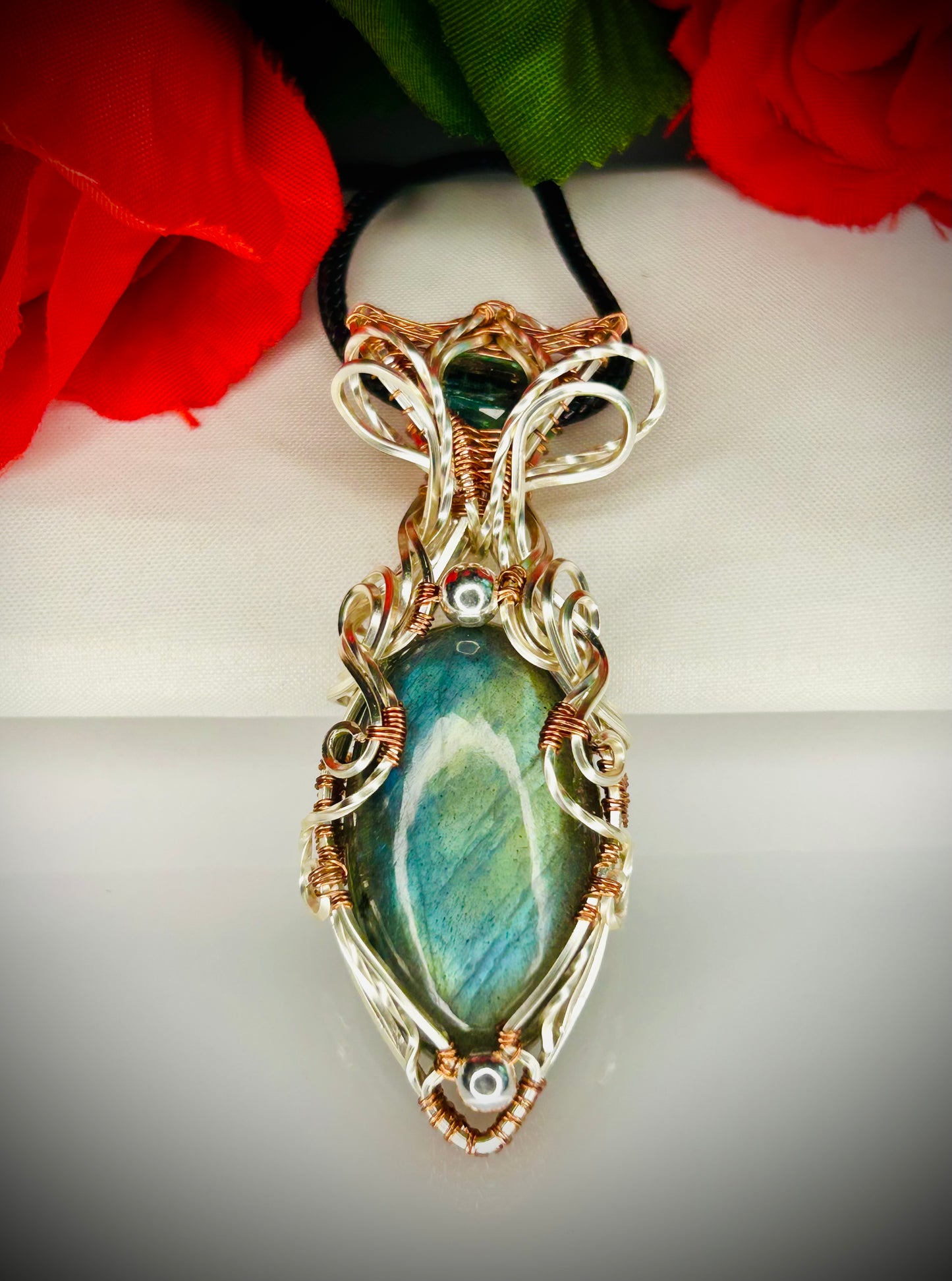 Silver Filled/Copper Labradorite & Green Kyanite Pendant