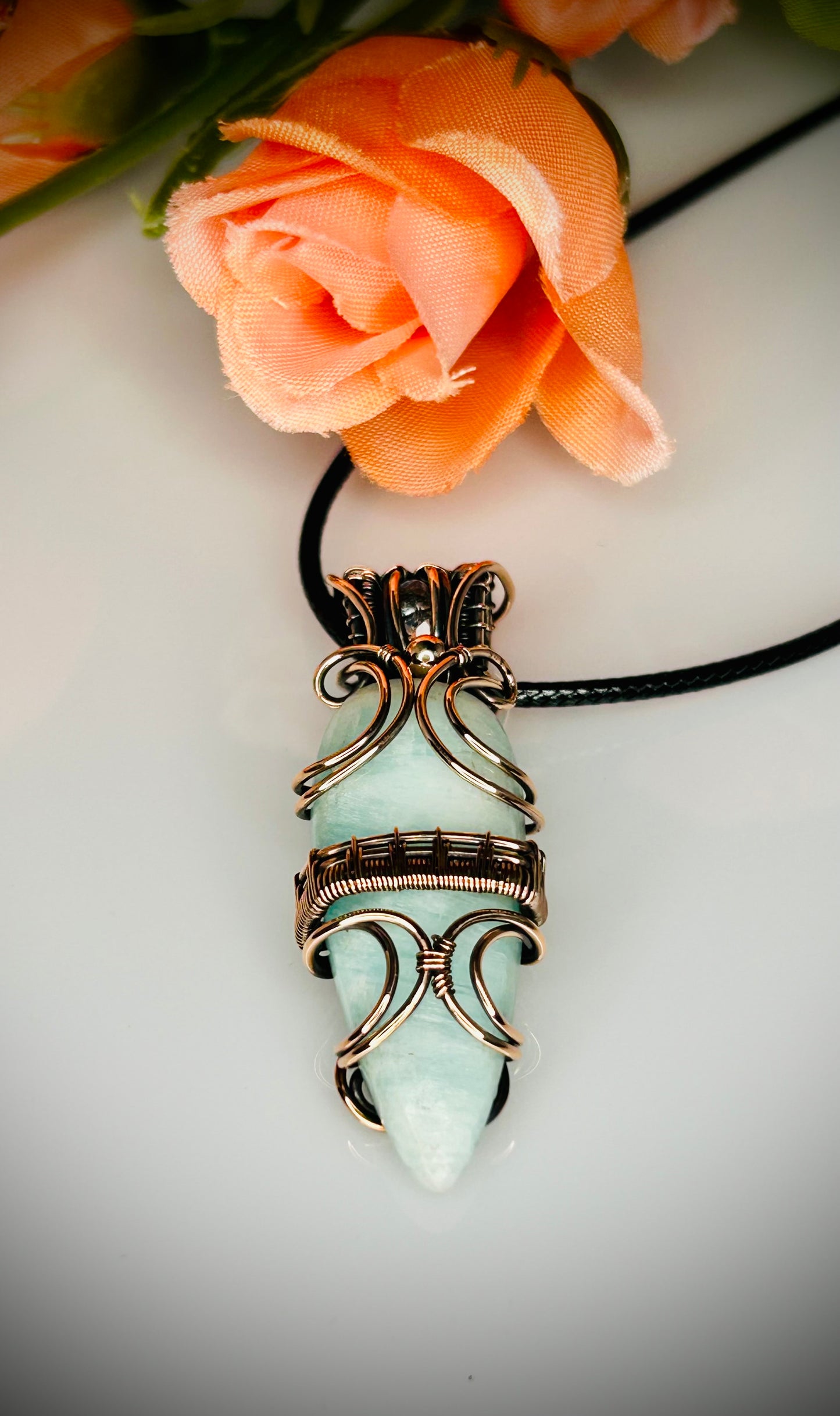 Copper Blue Aragonite & Madagascar Moonstone Pendant