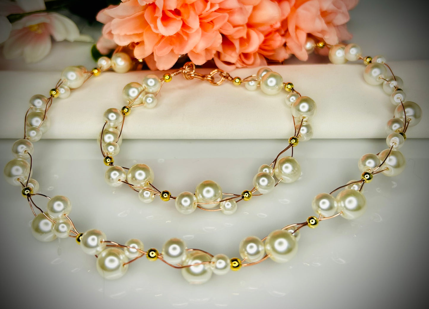 Pearl Choker, Bracelet, & Earring Set