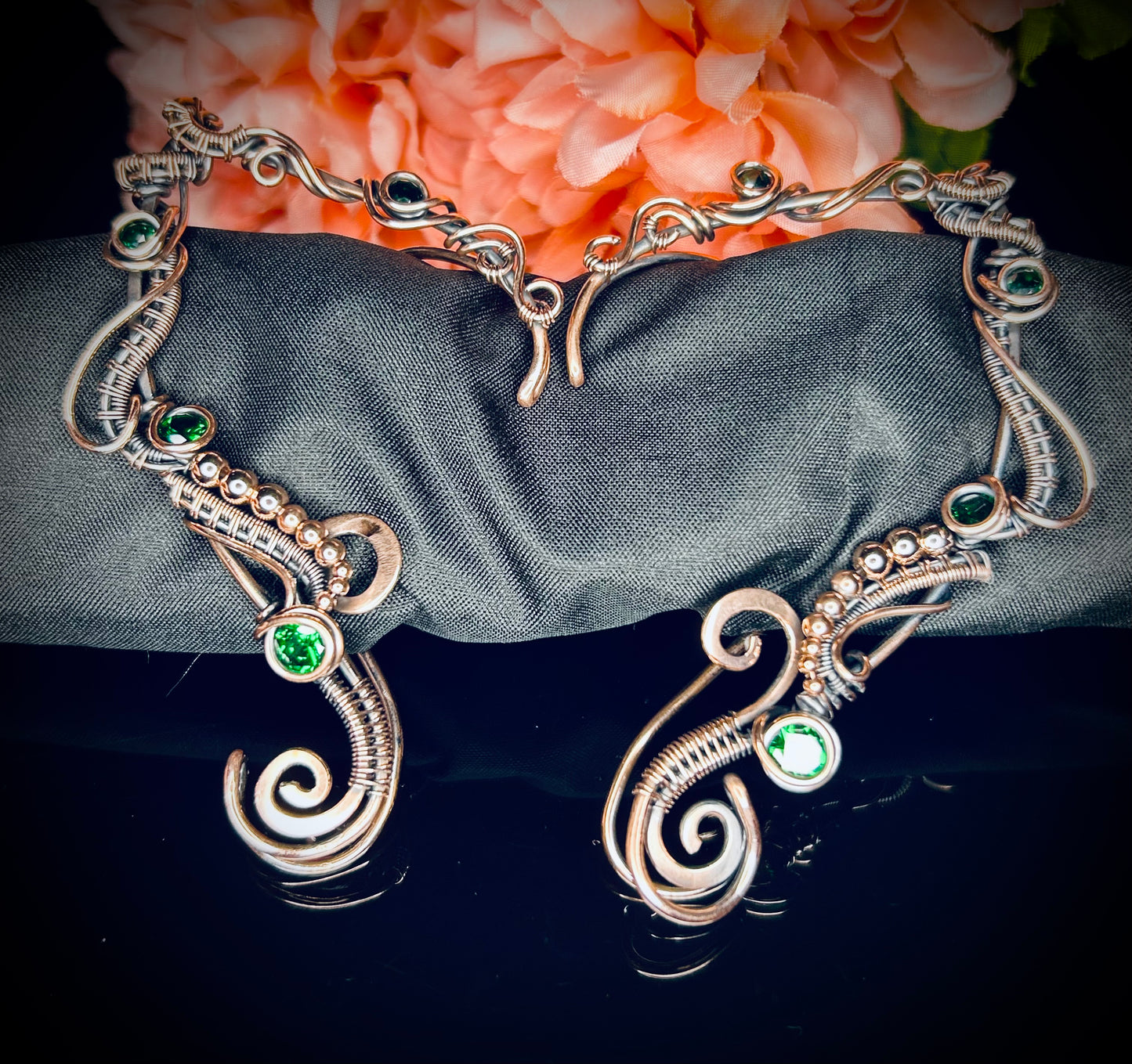 Copper Emerald Elven Ear Cuffs