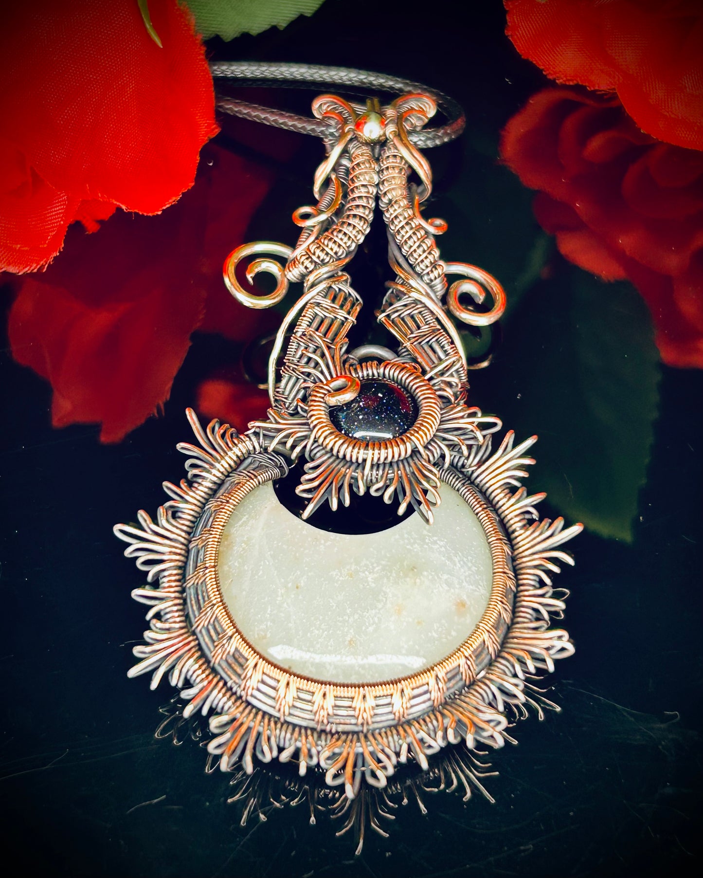 Jadeite & Blue Goldstone Pendant