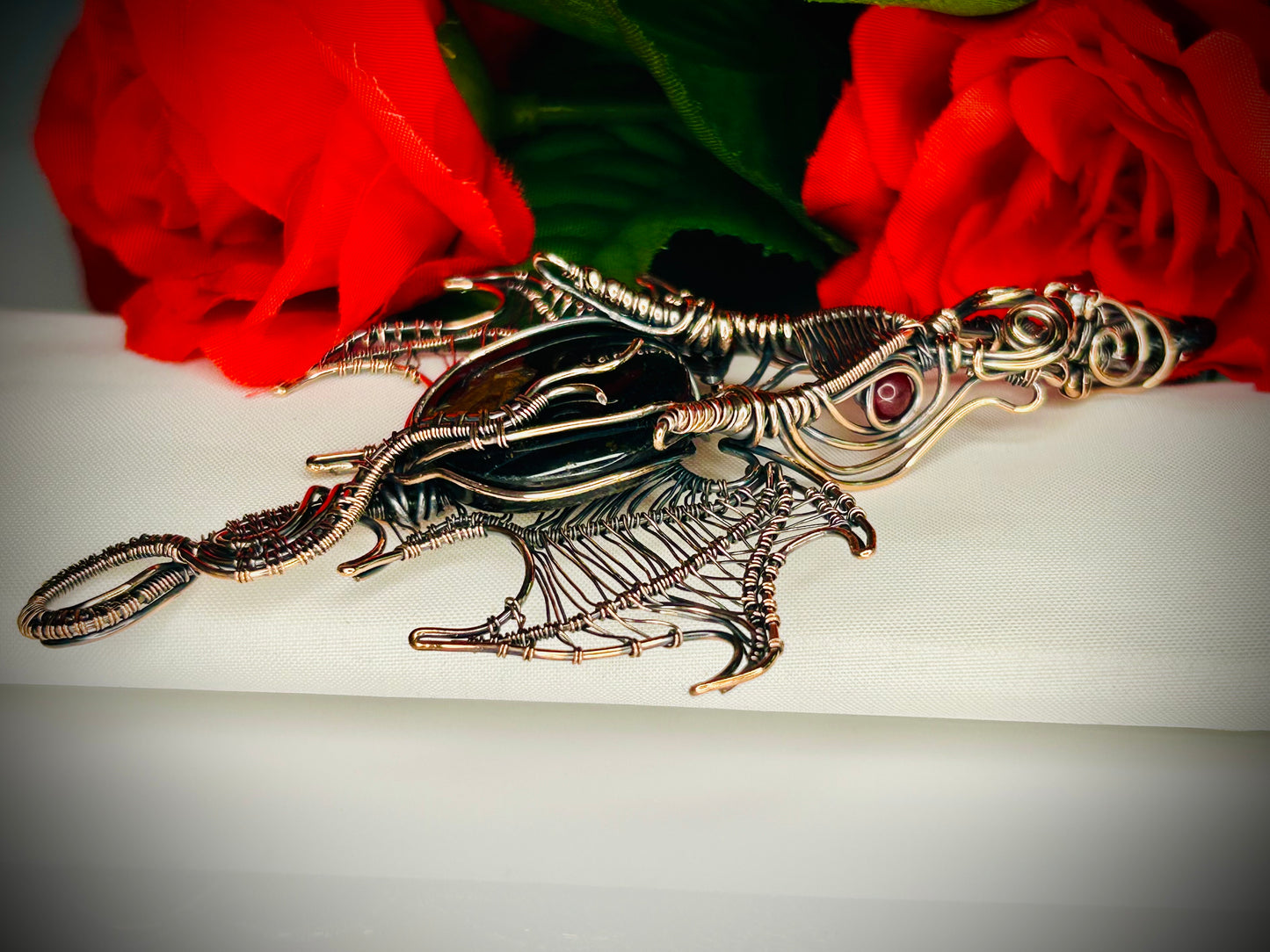 Copper Tiger Iron & Ruby Jade Dragon