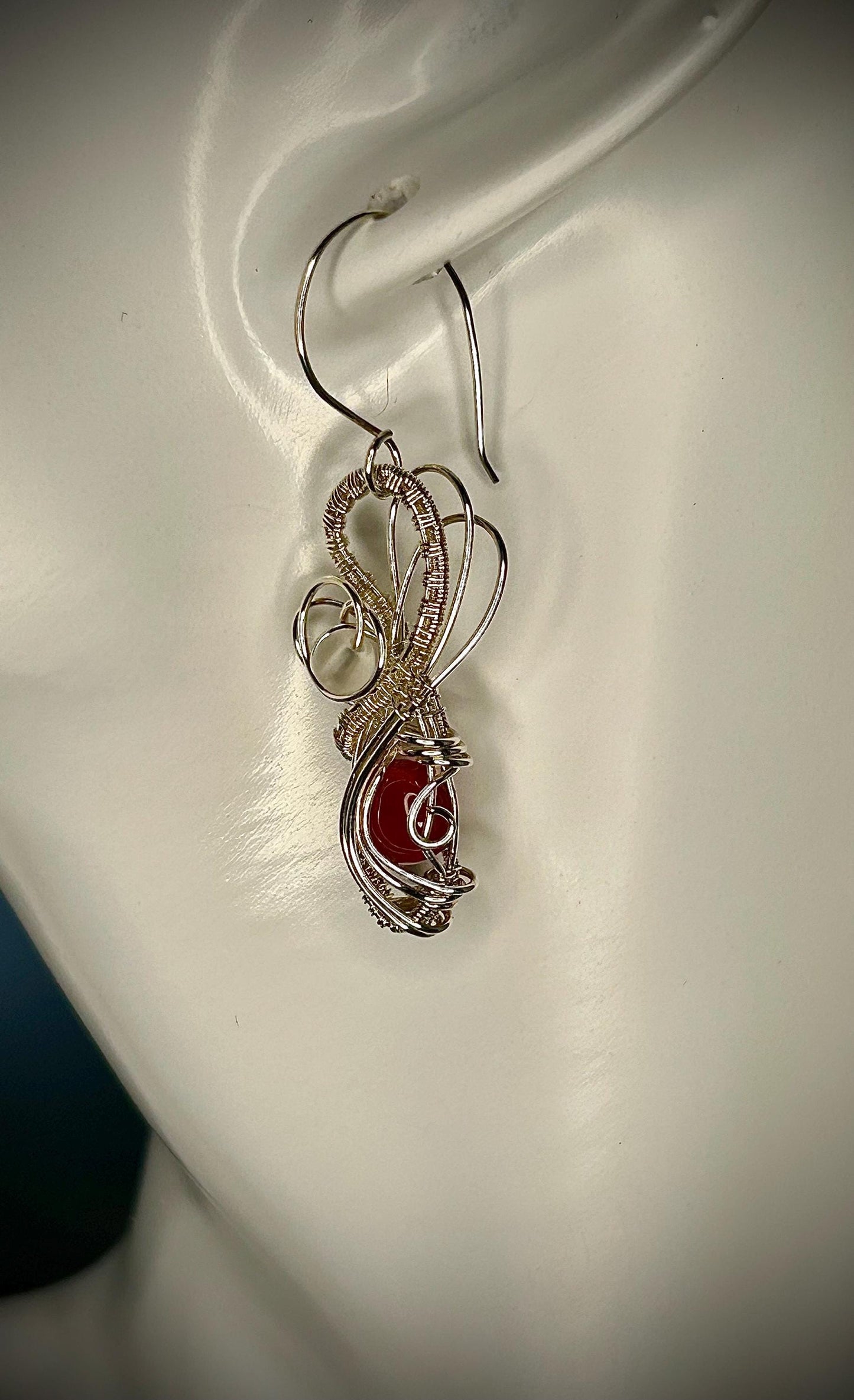 Silver Fire Opal Earrings