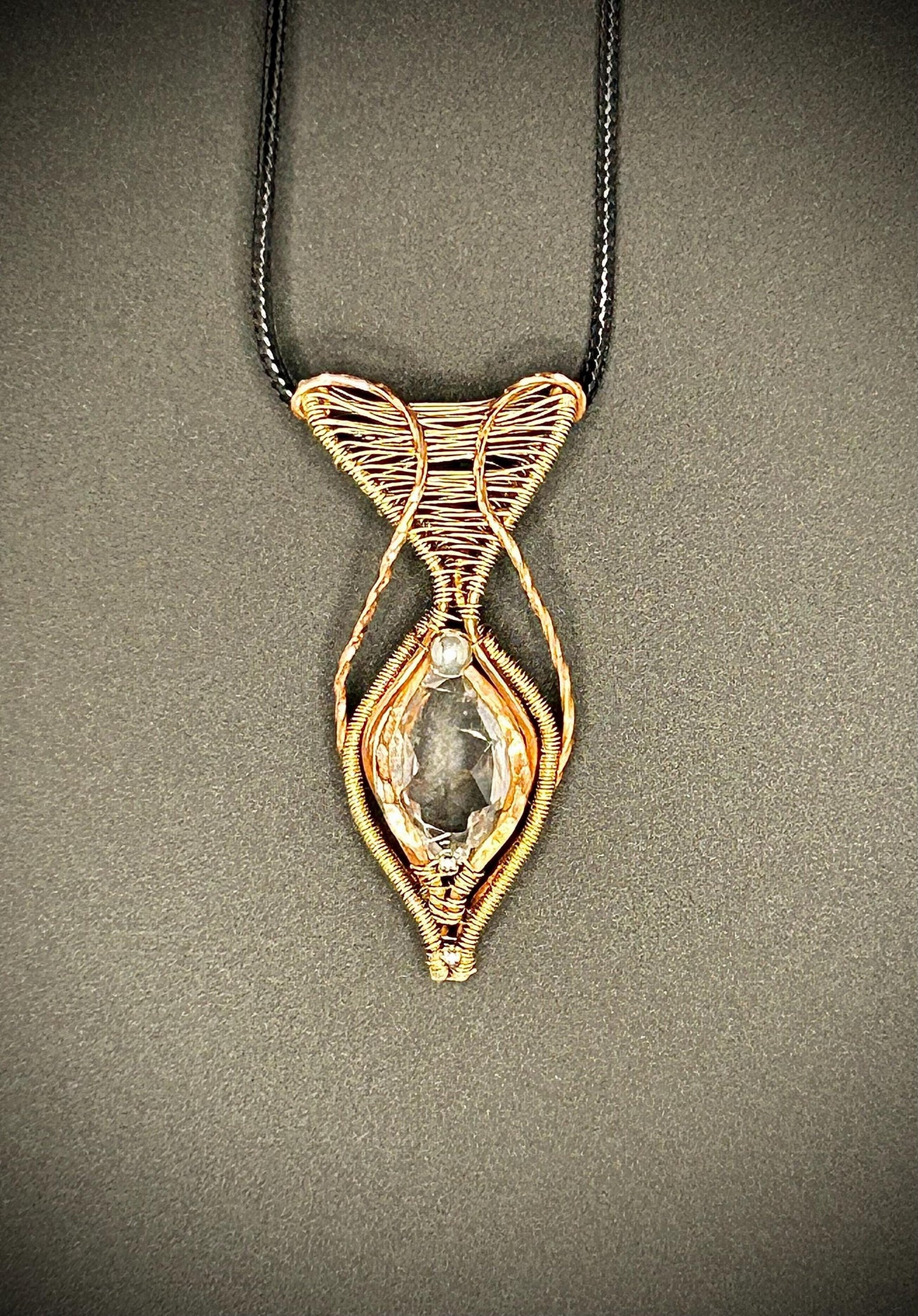 Copper and Bronze Crystal Quartz Pendant