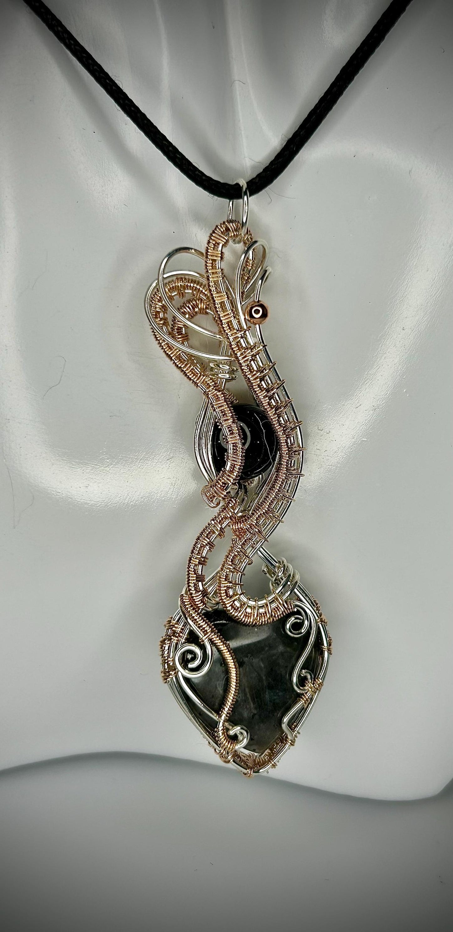 Silver/Rose Gold Filled Larvakite Heart Pendant