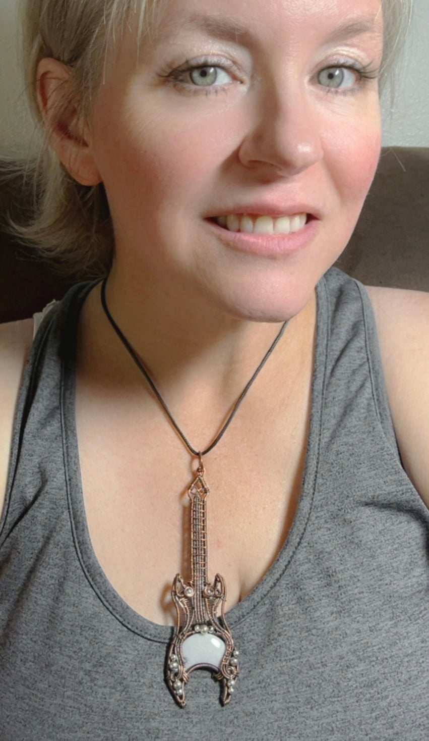 Copper Fossilized Coral Guitar Pendant