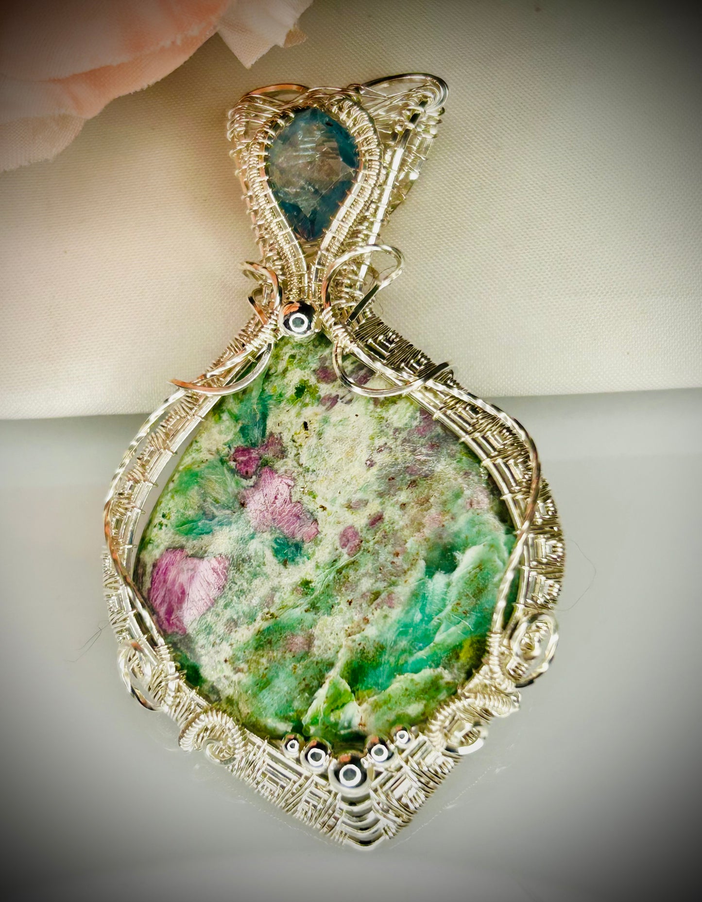Silver Fuschite & Kyanite Pendant
