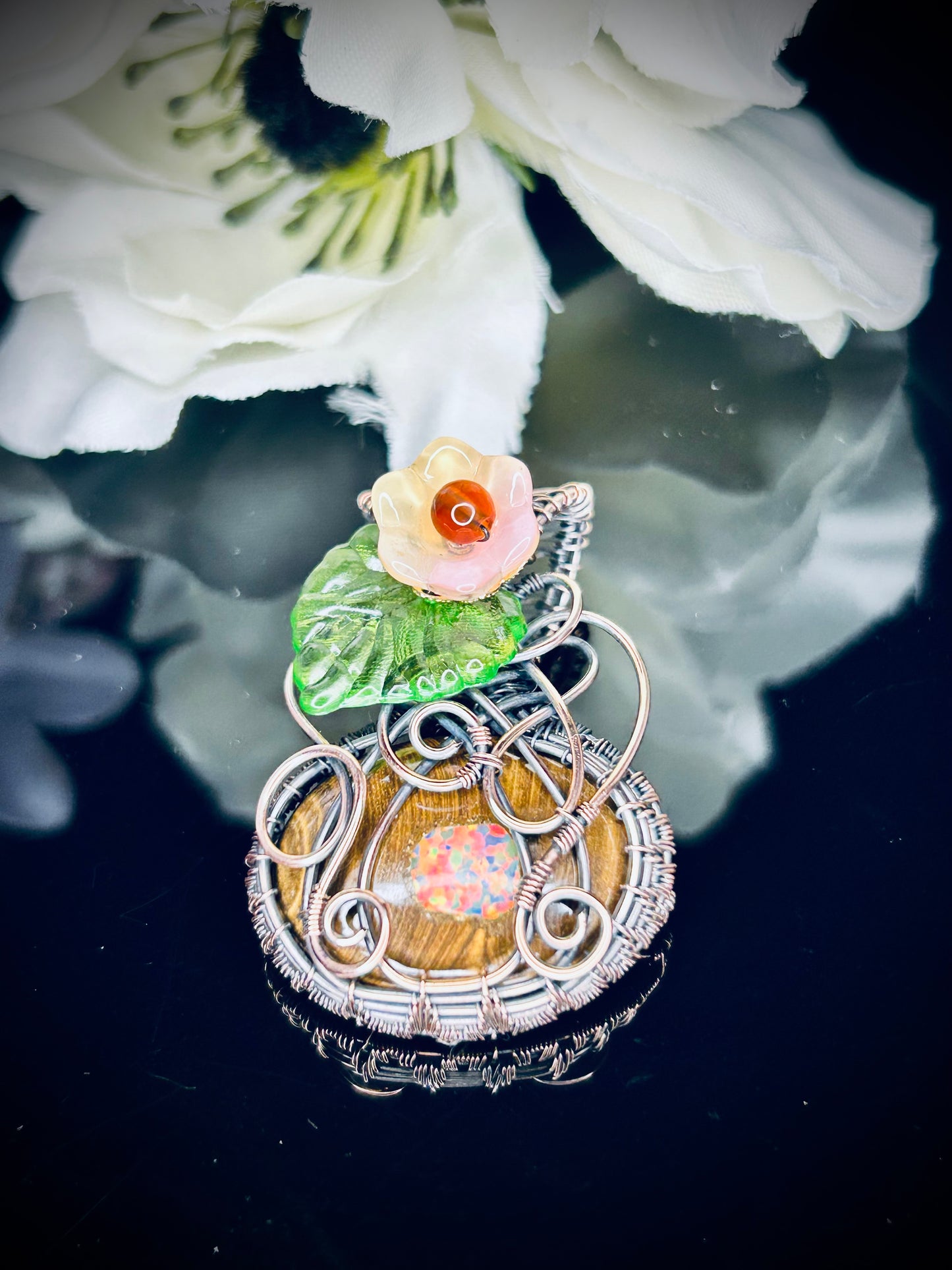 Boulder with Synthetic Opal Inlay Pumpkin