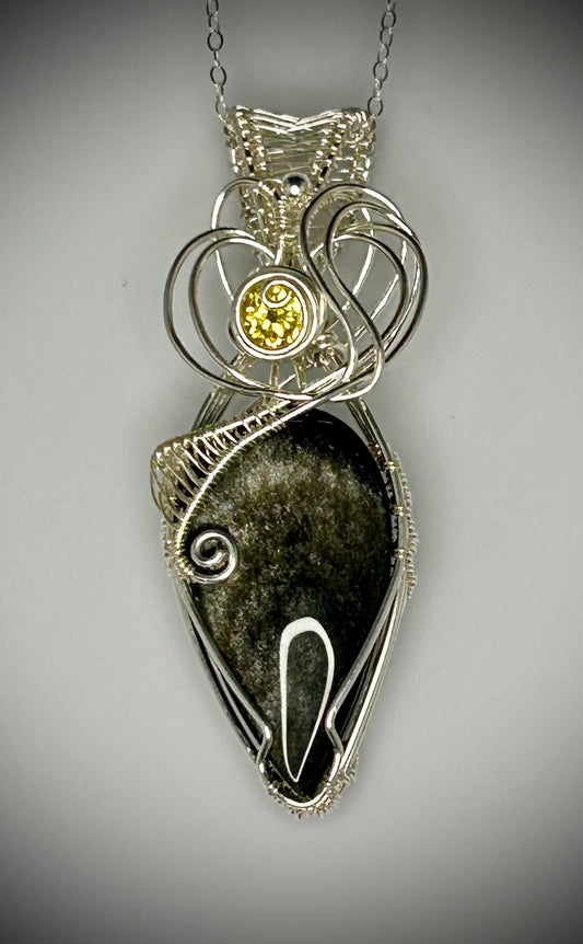 Silver Sheen Obsidian Pendant