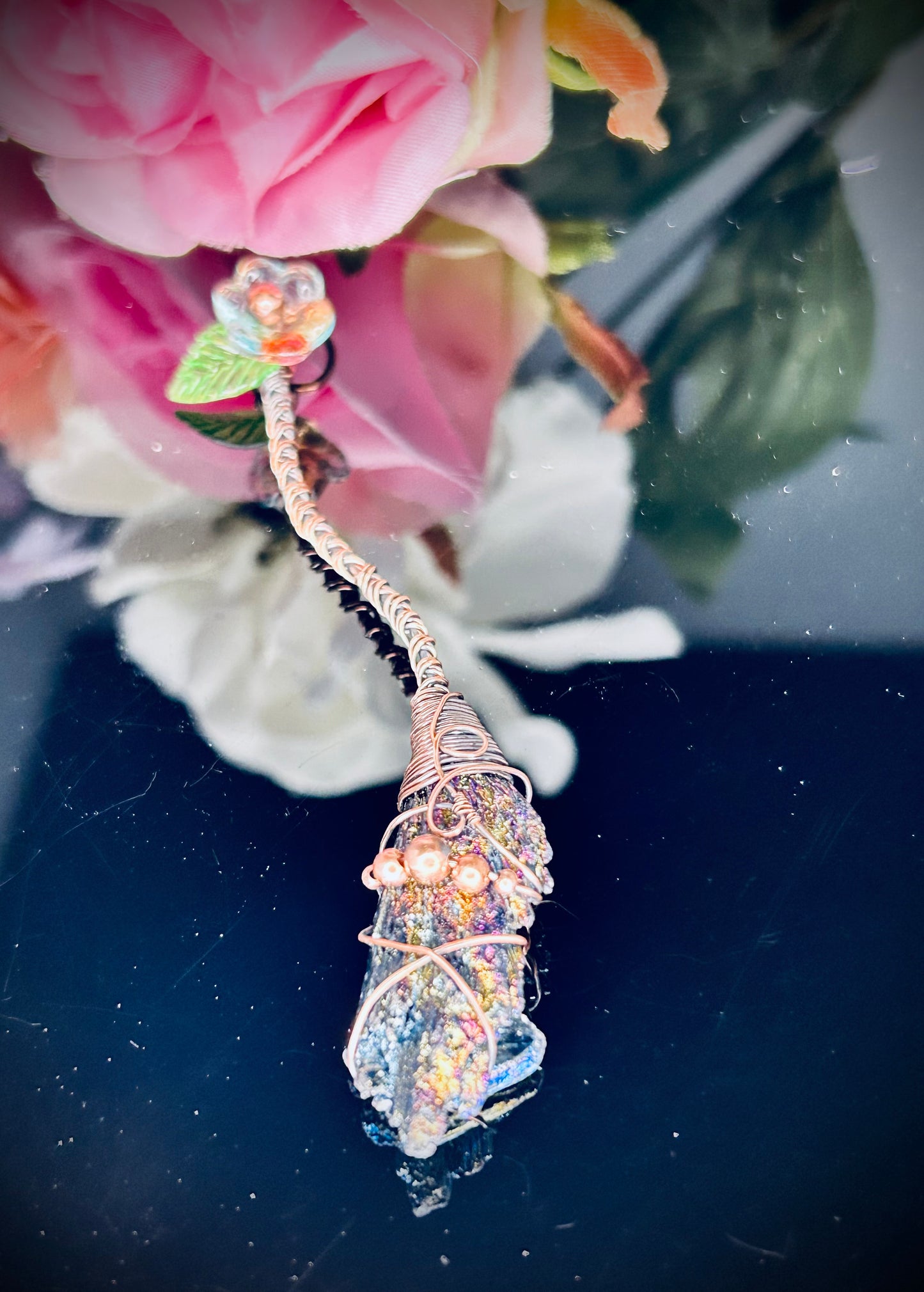 Titanium Coated Kyanite Fan Witch’s Broom Pendant