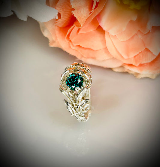 Silver Green Moissanite Ring