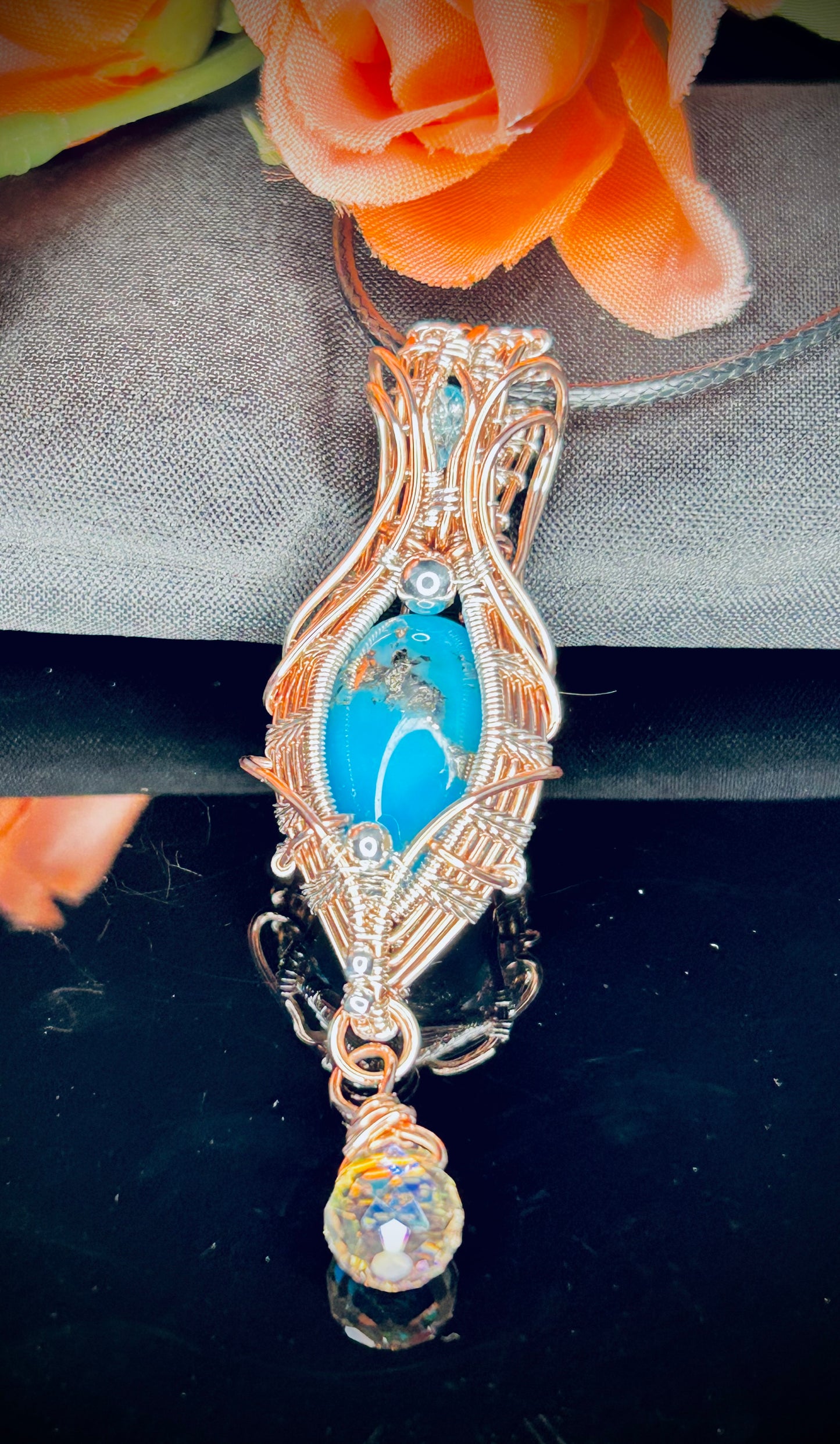 Copper/Silver Persian Turquoise & Blue Topaz Pendant