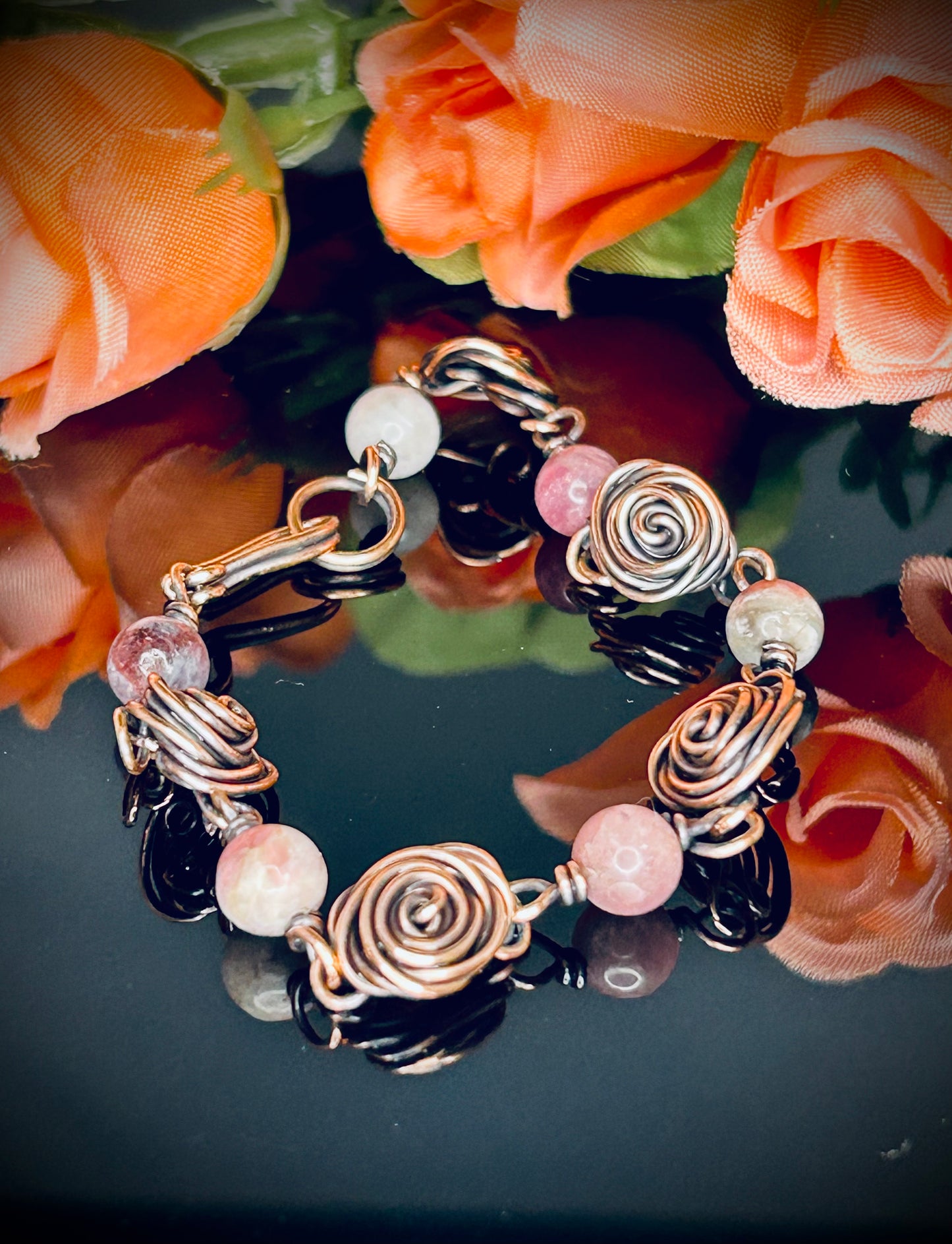 Copper Rose Beaded Bracelet