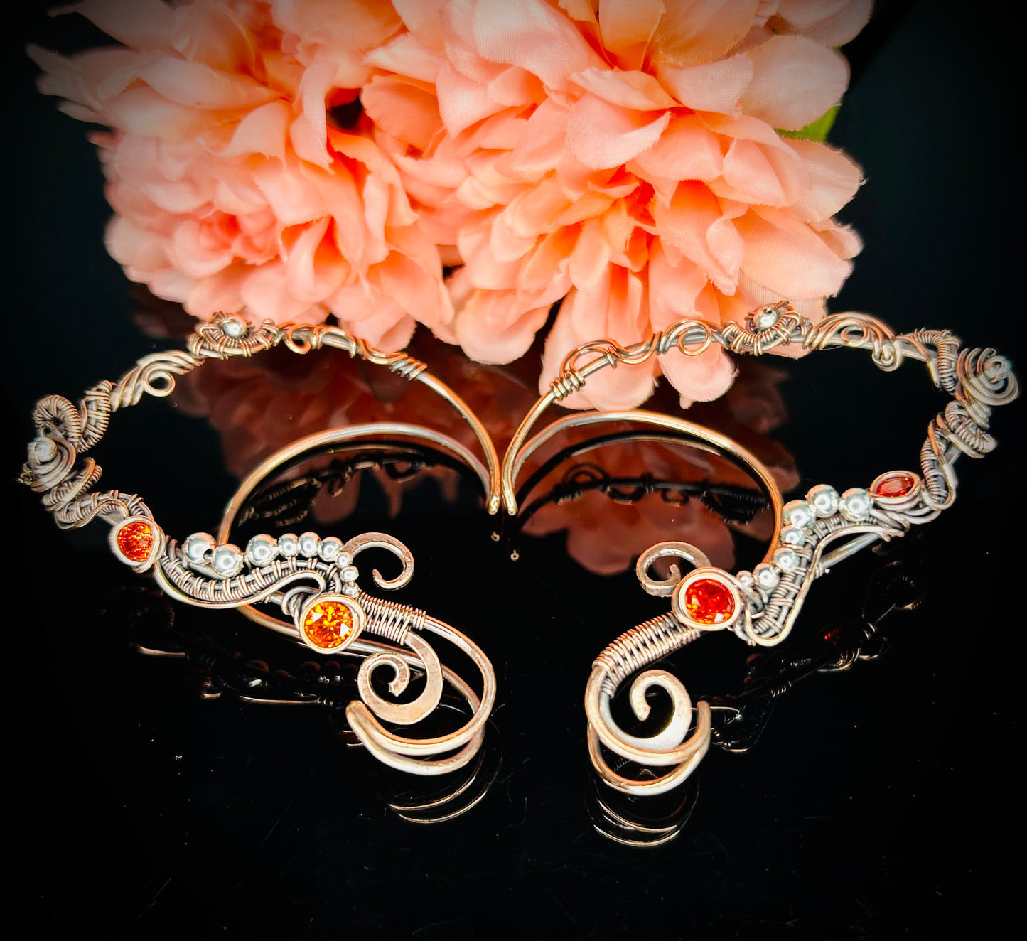 Copper Emerald Elven Ear Cuffs