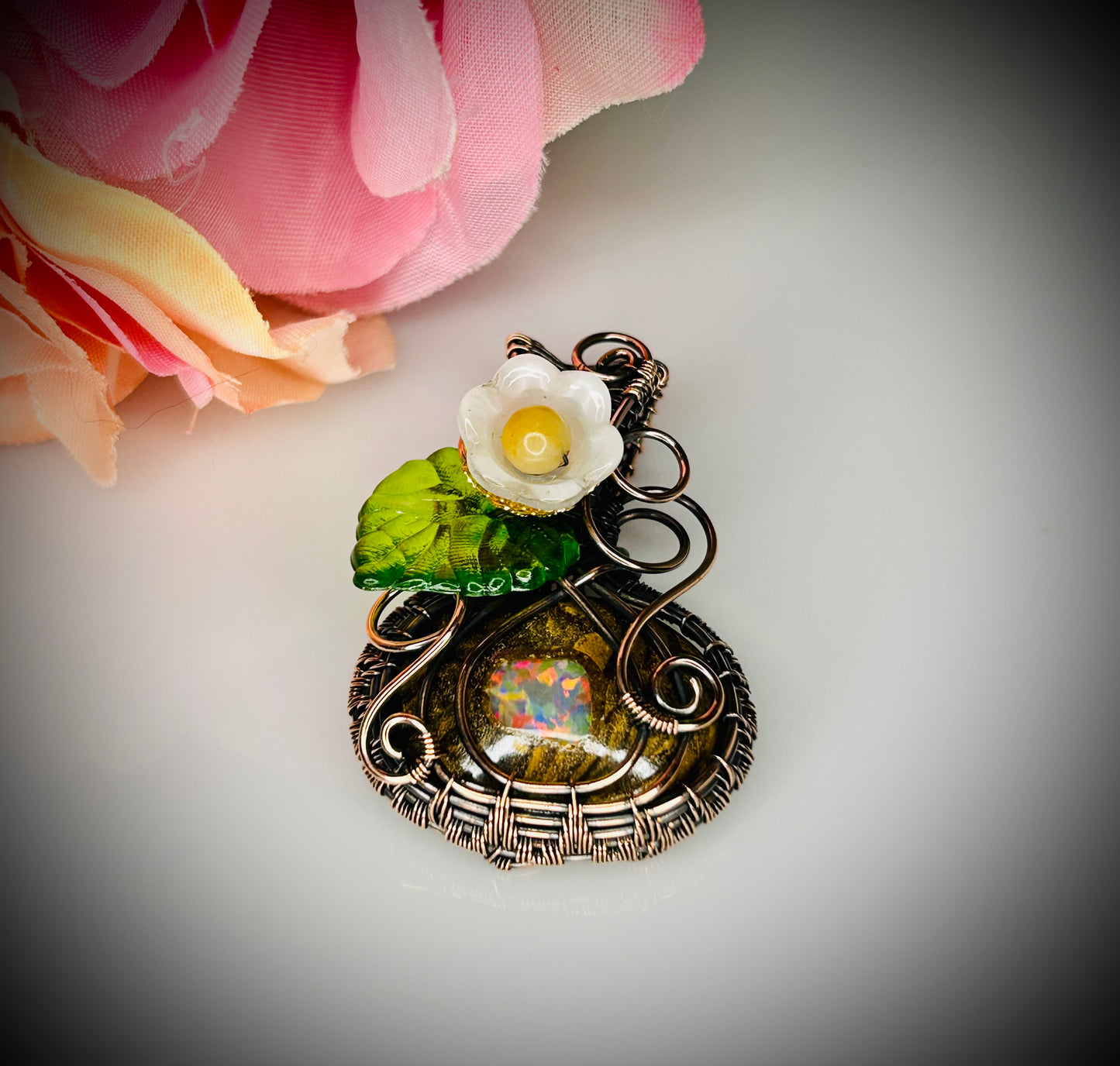 Boulder with Synthetic Opal Inlay Pumpkin