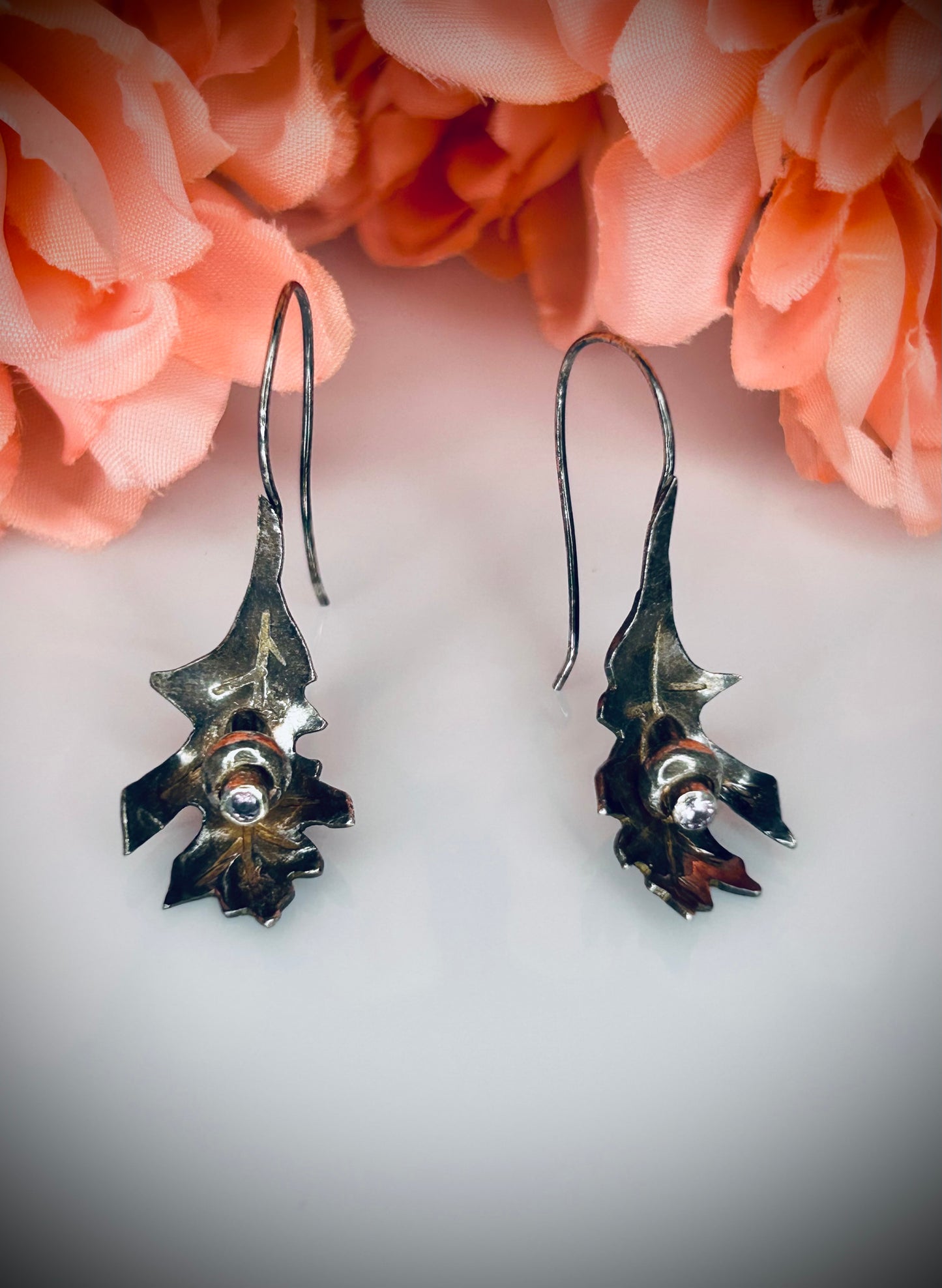 Silver Aquamarine Oak Leaf & Acorn Earrings